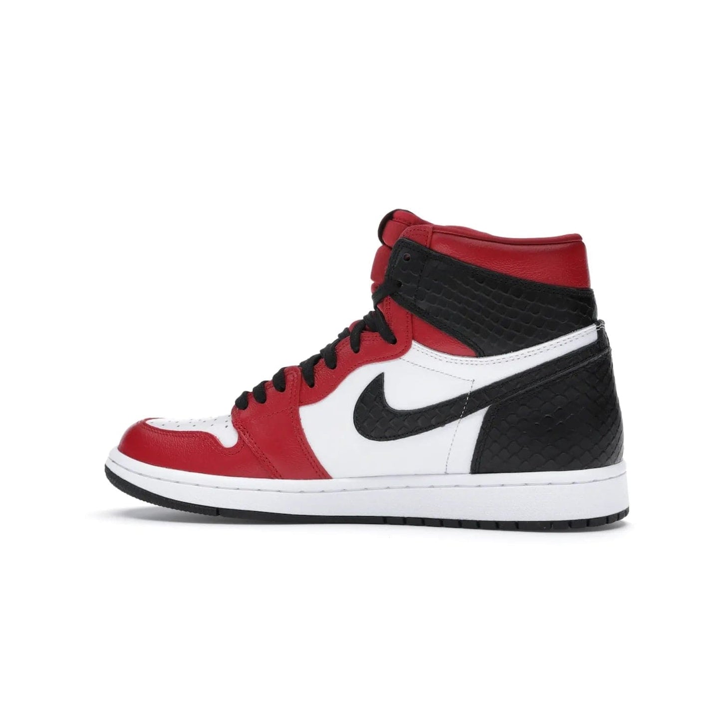Jordan 1 Retro High Satin Snake Chicago (Women's) - Image 21 - Only at www.BallersClubKickz.com - Upscale Jordan 1 Retro High Satin Snake Chicago (Women's). Crafted from red and white leather with faux snakeskin details and red satin. Jordan Wings graphic on the ankle, white midsole, and striking red outsole. August 2020 release. Iconic shoes must-have for sneaker collectors.