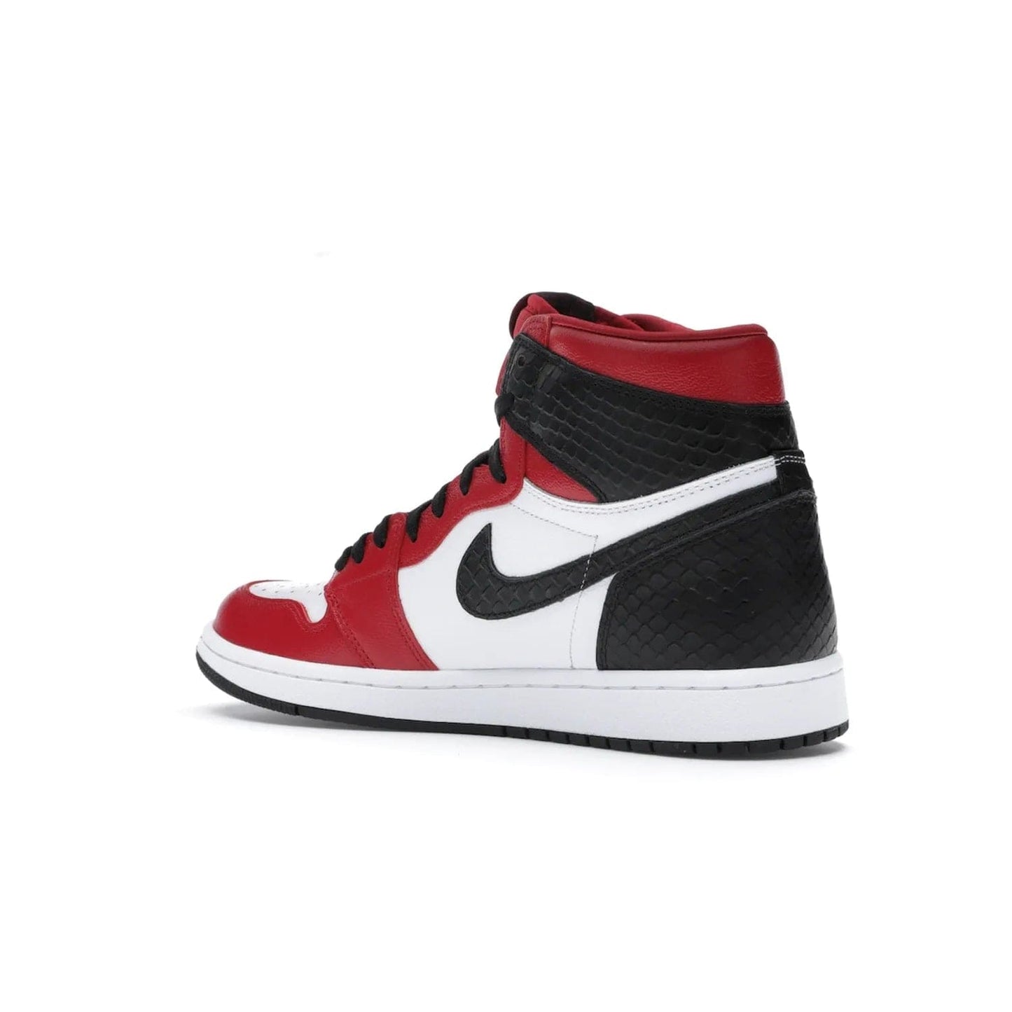 Jordan 1 Retro High Satin Snake Chicago (Women's) - Image 23 - Only at www.BallersClubKickz.com - Upscale Jordan 1 Retro High Satin Snake Chicago (Women's). Crafted from red and white leather with faux snakeskin details and red satin. Jordan Wings graphic on the ankle, white midsole, and striking red outsole. August 2020 release. Iconic shoes must-have for sneaker collectors.