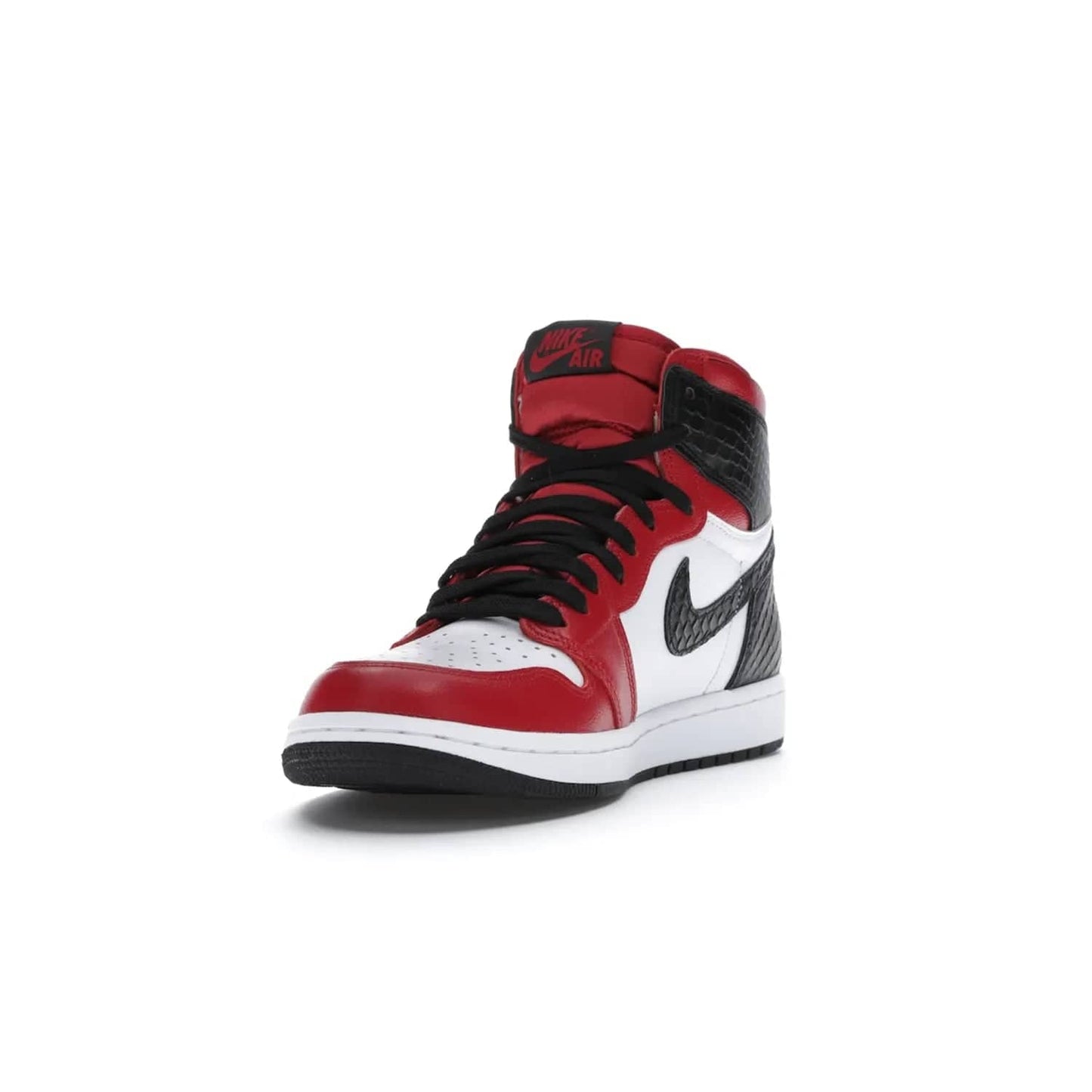 Jordan 1 Retro High Satin Snake Chicago (Women's) - Image 13 - Only at www.BallersClubKickz.com - Upscale Jordan 1 Retro High Satin Snake Chicago (Women's). Crafted from red and white leather with faux snakeskin details and red satin. Jordan Wings graphic on the ankle, white midsole, and striking red outsole. August 2020 release. Iconic shoes must-have for sneaker collectors.