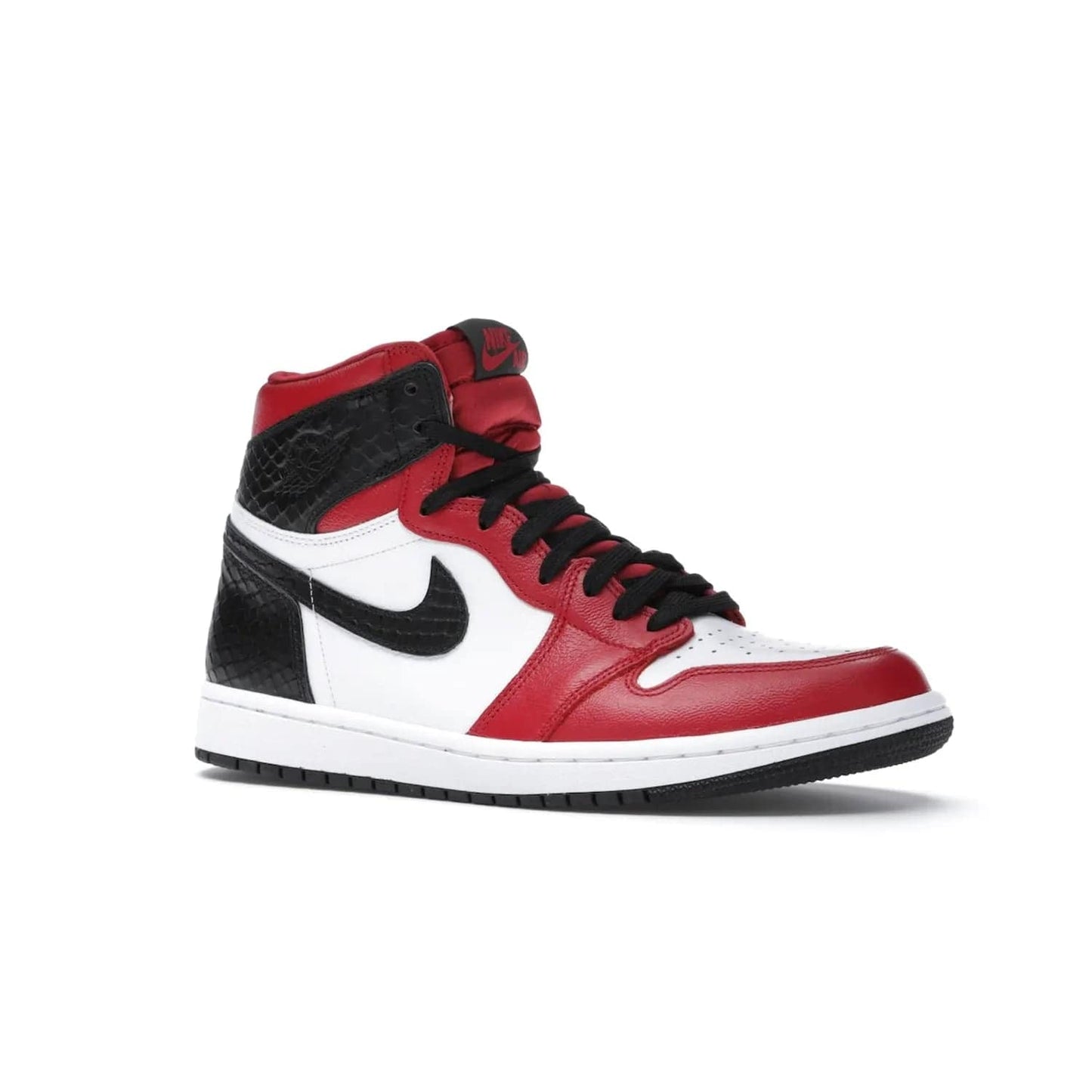 Jordan 1 Retro High Satin Snake Chicago (Women's) - Image 4 - Only at www.BallersClubKickz.com - Upscale Jordan 1 Retro High Satin Snake Chicago (Women's). Crafted from red and white leather with faux snakeskin details and red satin. Jordan Wings graphic on the ankle, white midsole, and striking red outsole. August 2020 release. Iconic shoes must-have for sneaker collectors.