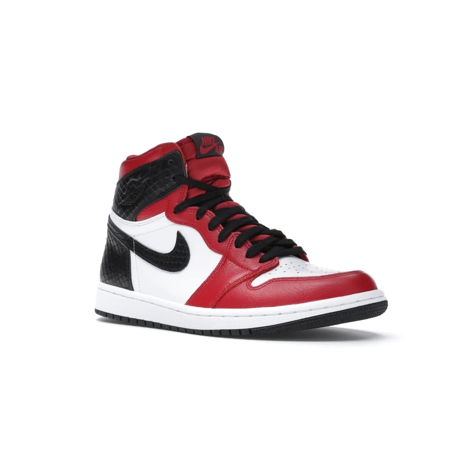 Jordan 1 Retro High Satin Snake Chicago (Women's) - Image 5 - Only at www.BallersClubKickz.com - Upscale Jordan 1 Retro High Satin Snake Chicago (Women's). Crafted from red and white leather with faux snakeskin details and red satin. Jordan Wings graphic on the ankle, white midsole, and striking red outsole. August 2020 release. Iconic shoes must-have for sneaker collectors.