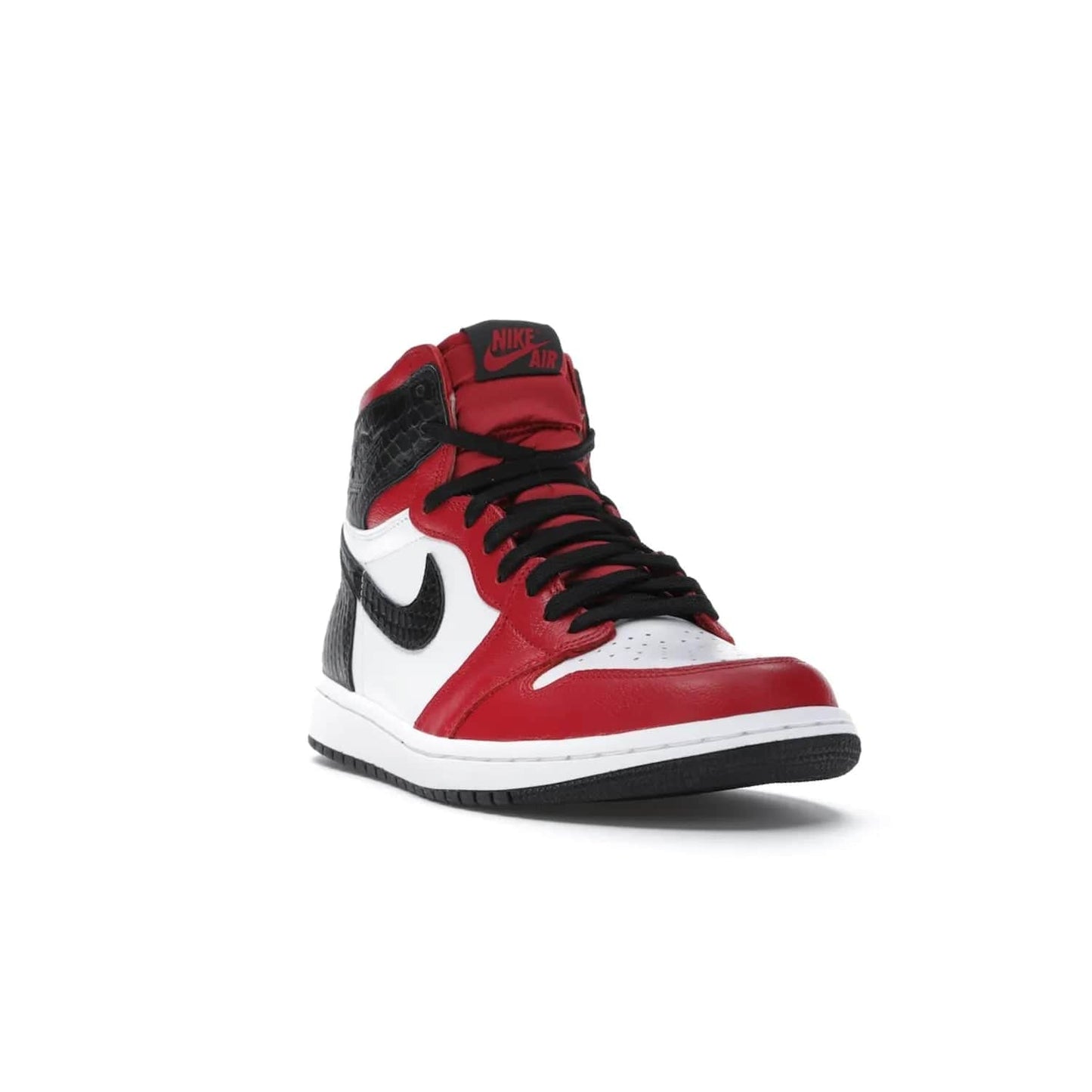 Jordan 1 Retro High Satin Snake Chicago (Women's) - Image 7 - Only at www.BallersClubKickz.com - Upscale Jordan 1 Retro High Satin Snake Chicago (Women's). Crafted from red and white leather with faux snakeskin details and red satin. Jordan Wings graphic on the ankle, white midsole, and striking red outsole. August 2020 release. Iconic shoes must-have for sneaker collectors.