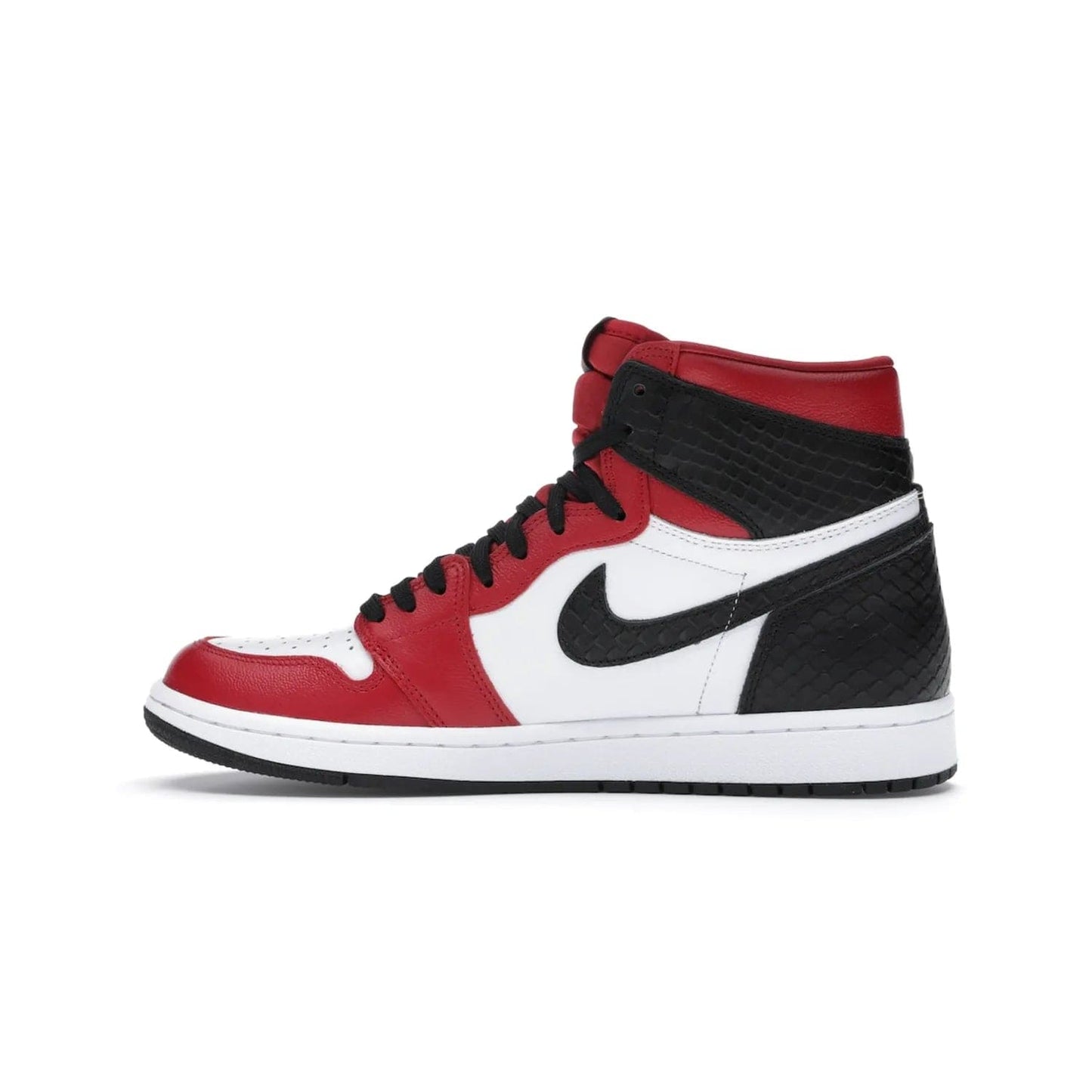 Jordan 1 Retro High Satin Snake Chicago (Women's) - Image 20 - Only at www.BallersClubKickz.com - Upscale Jordan 1 Retro High Satin Snake Chicago (Women's). Crafted from red and white leather with faux snakeskin details and red satin. Jordan Wings graphic on the ankle, white midsole, and striking red outsole. August 2020 release. Iconic shoes must-have for sneaker collectors.