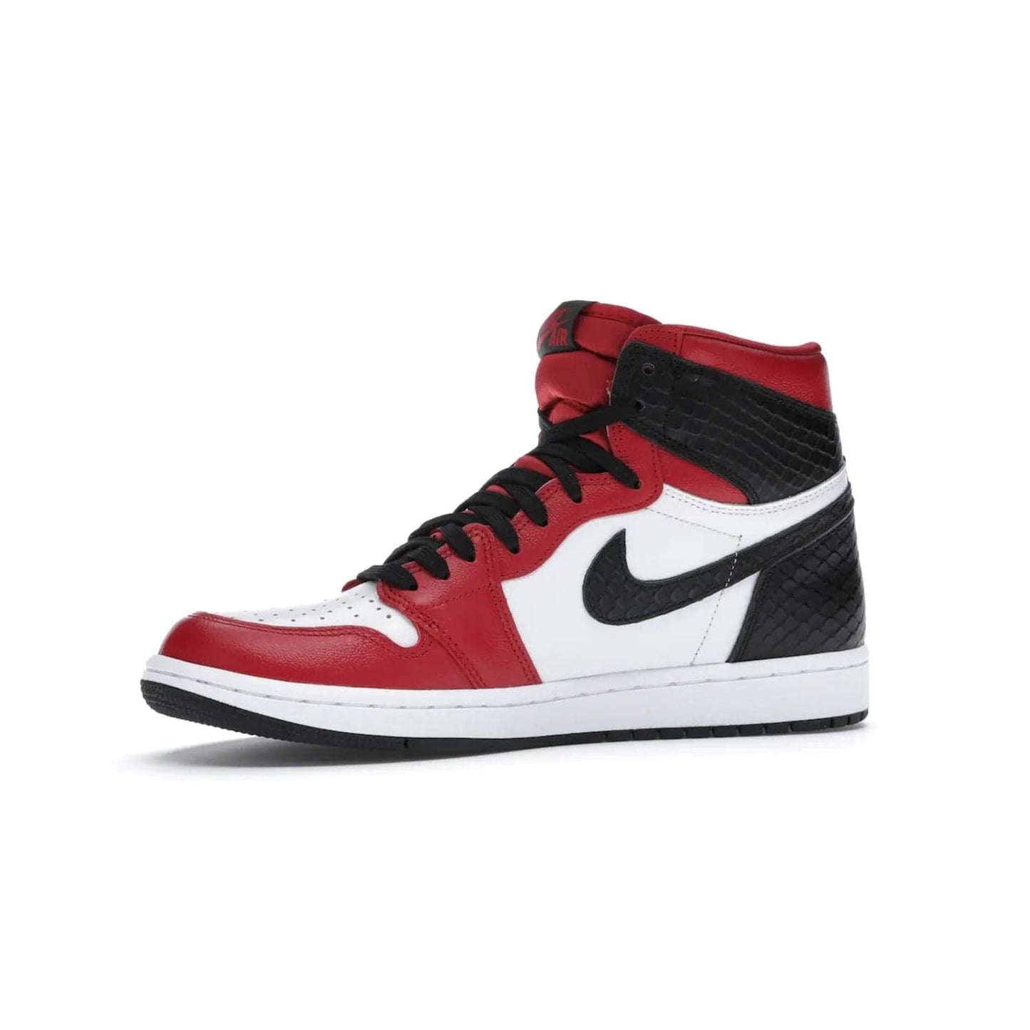 Jordan 1 Retro High Satin Snake Chicago (Women's) - Image 17 - Only at www.BallersClubKickz.com - Upscale Jordan 1 Retro High Satin Snake Chicago (Women's). Crafted from red and white leather with faux snakeskin details and red satin. Jordan Wings graphic on the ankle, white midsole, and striking red outsole. August 2020 release. Iconic shoes must-have for sneaker collectors.