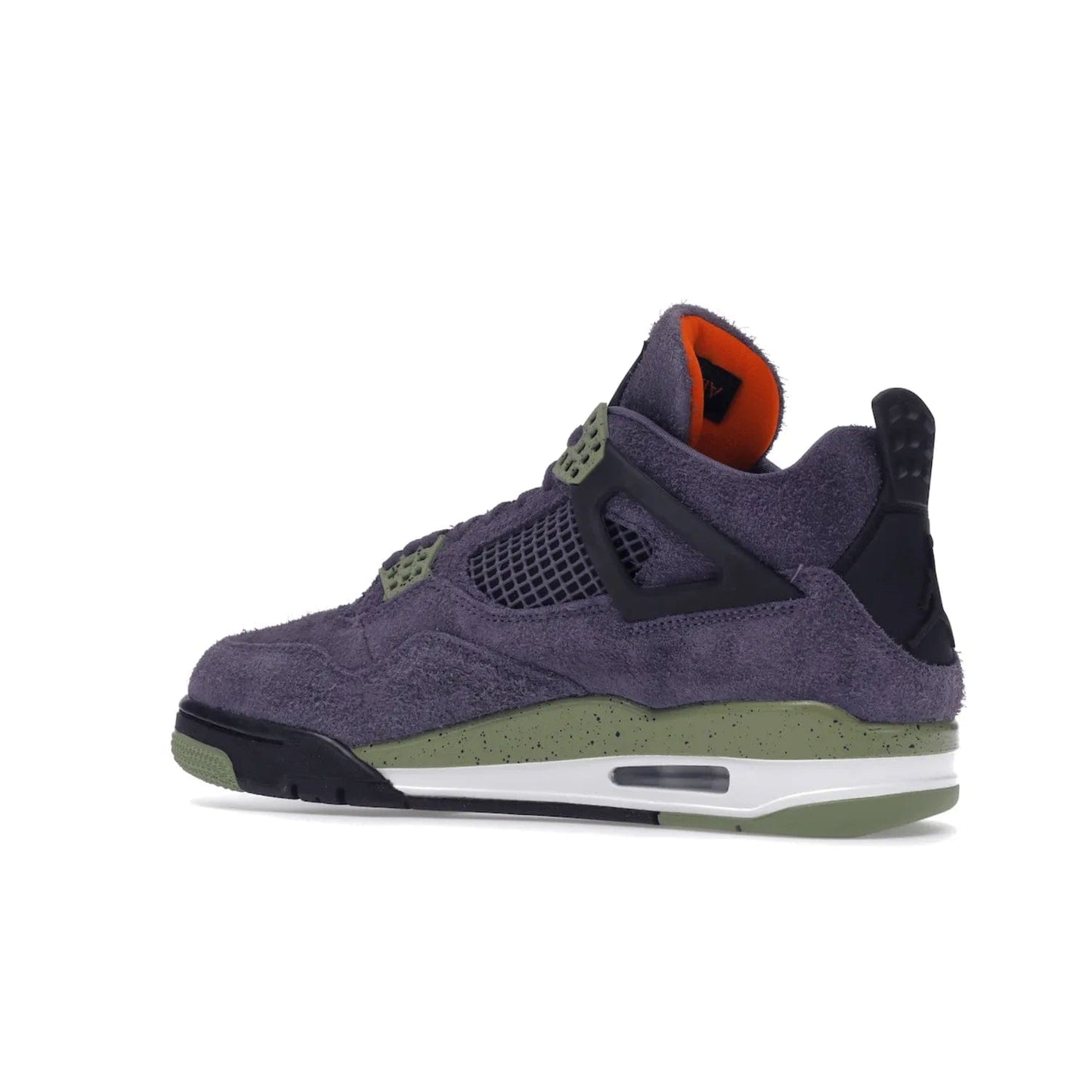 Jordan 4 Retro Canyon Purple (Women's) - Image 22 - Only at www.BallersClubKickz.com - New Air Jordan 4 Retro Canyon Purple W sneaker features shaggy purple suede, lime highlights & safety orange Jumpman branding. Classic ankle-hugging silhouette with modern colors released 15/10/2022.