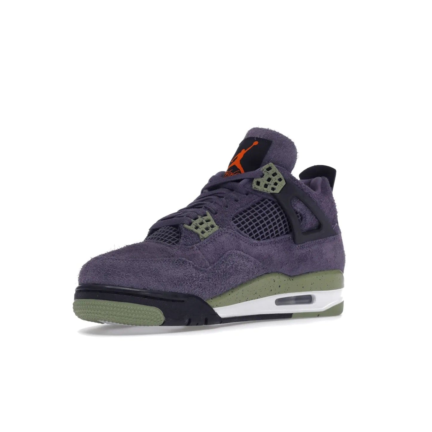 Jordan 4 Retro Canyon Purple (Women's) - Image 15 - Only at www.BallersClubKickz.com - New Air Jordan 4 Retro Canyon Purple W sneaker features shaggy purple suede, lime highlights & safety orange Jumpman branding. Classic ankle-hugging silhouette with modern colors released 15/10/2022.