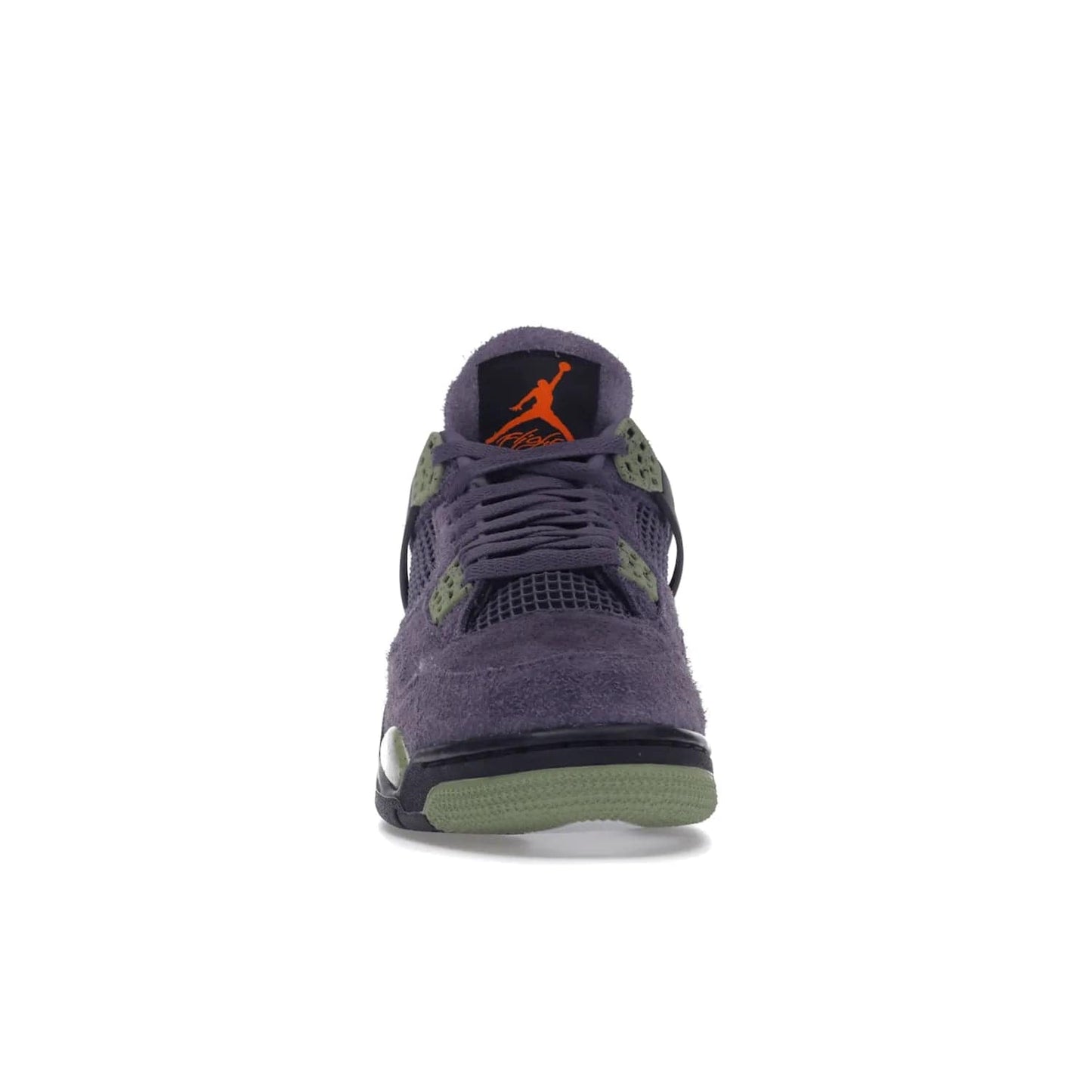 Jordan 4 Retro Canyon Purple (Women's) - Image 10 - Only at www.BallersClubKickz.com - New Air Jordan 4 Retro Canyon Purple W sneaker features shaggy purple suede, lime highlights & safety orange Jumpman branding. Classic ankle-hugging silhouette with modern colors released 15/10/2022.