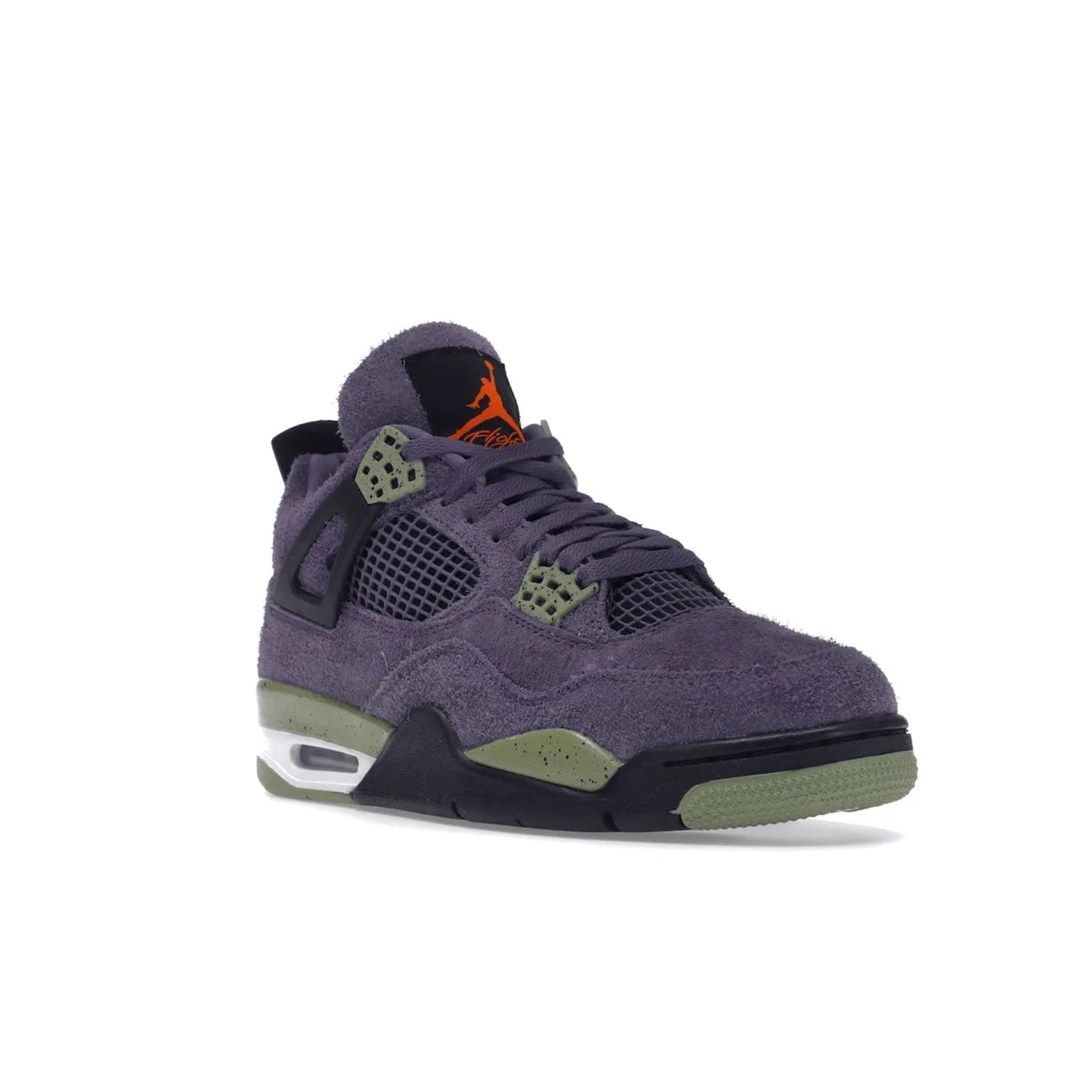 Jordan 4 Retro Canyon Purple (Women's) - Image 6 - Only at www.BallersClubKickz.com - New Air Jordan 4 Retro Canyon Purple W sneaker features shaggy purple suede, lime highlights & safety orange Jumpman branding. Classic ankle-hugging silhouette with modern colors released 15/10/2022.