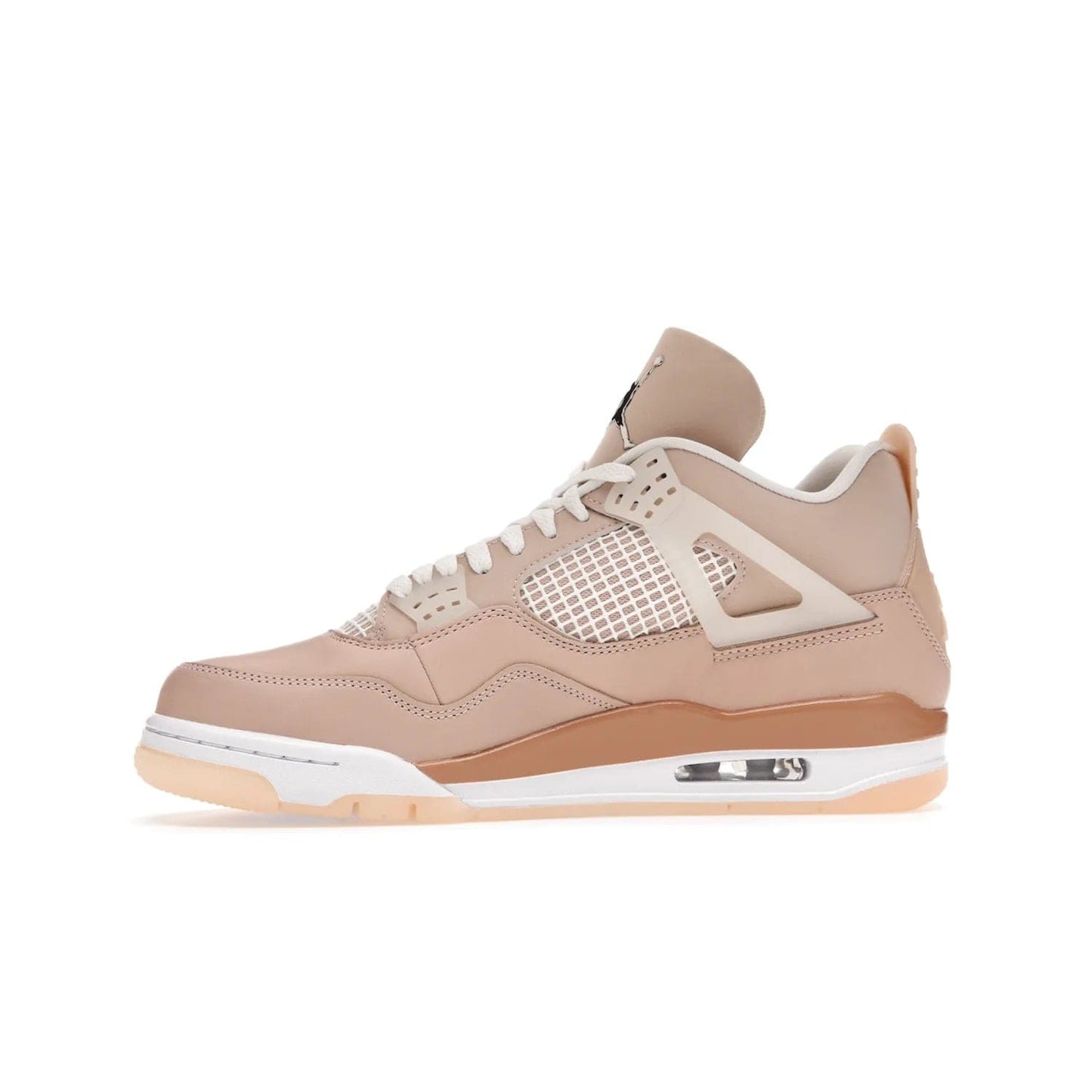 Jordan 4 Retro Shimmer (Women's) - Image 18 - Only at www.BallersClubKickz.com - Air Jordan 4 Shimmer (W): A women's-exclusive design with a buttery beige upper and Silver/Orange Bronze details. Durabuck and metallic Jumpman branding elevate the iconic silhouette. Shop now.