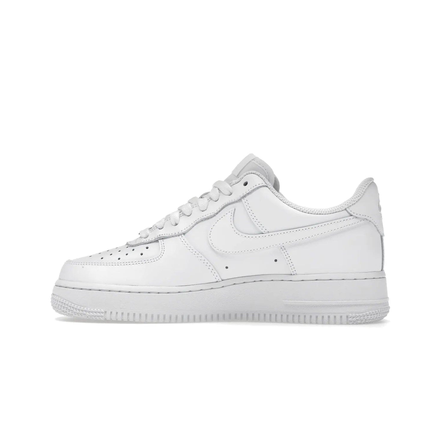 Nike Air Force 1 Low '07 White (Women's) - Image 20 - Only at www.BallersClubKickz.com - Timeless classic sneaker updated with white leather upper and perforated toe box. Nike heel embroidery and white sole. Released January 2018.