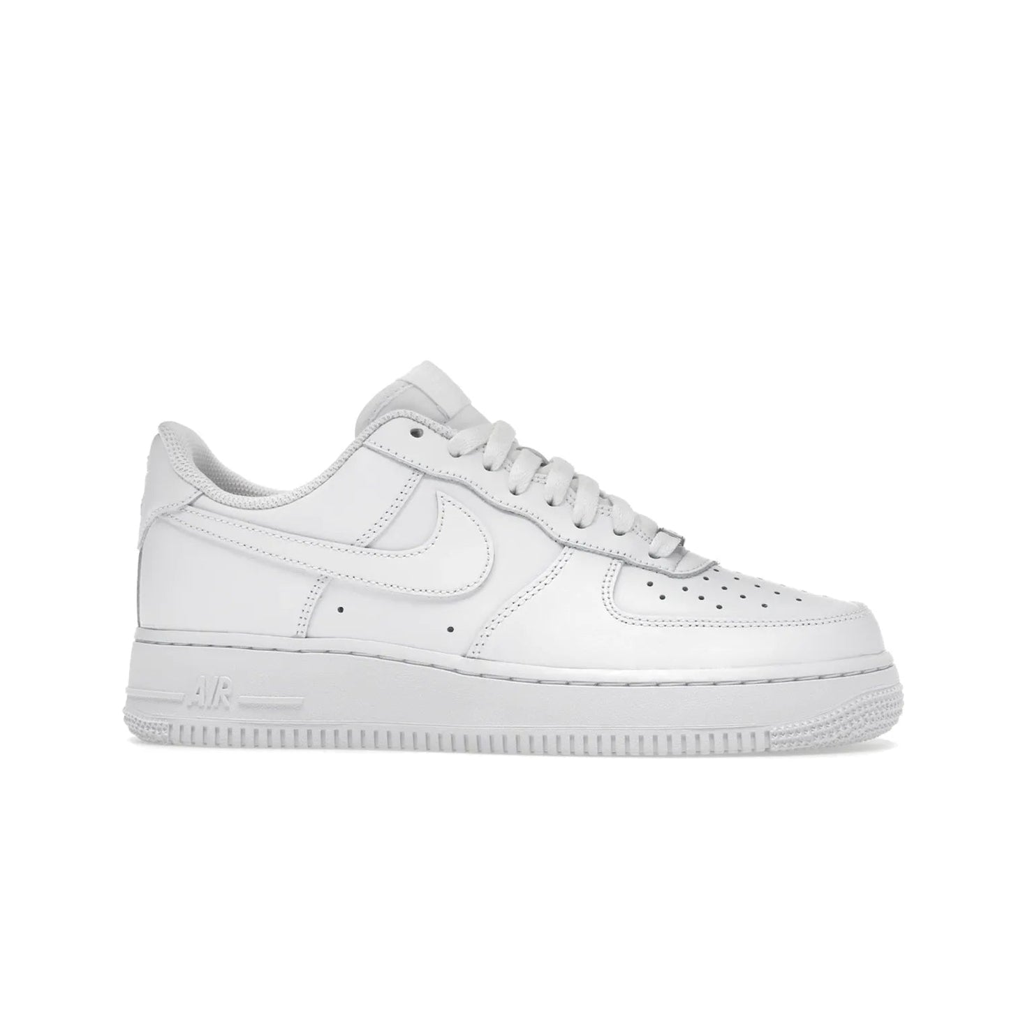 Nike Air Force 1 Low '07 White (Women's) - Image 2 - Only at www.BallersClubKickz.com - Timeless classic sneaker updated with white leather upper and perforated toe box. Nike heel embroidery and white sole. Released January 2018.