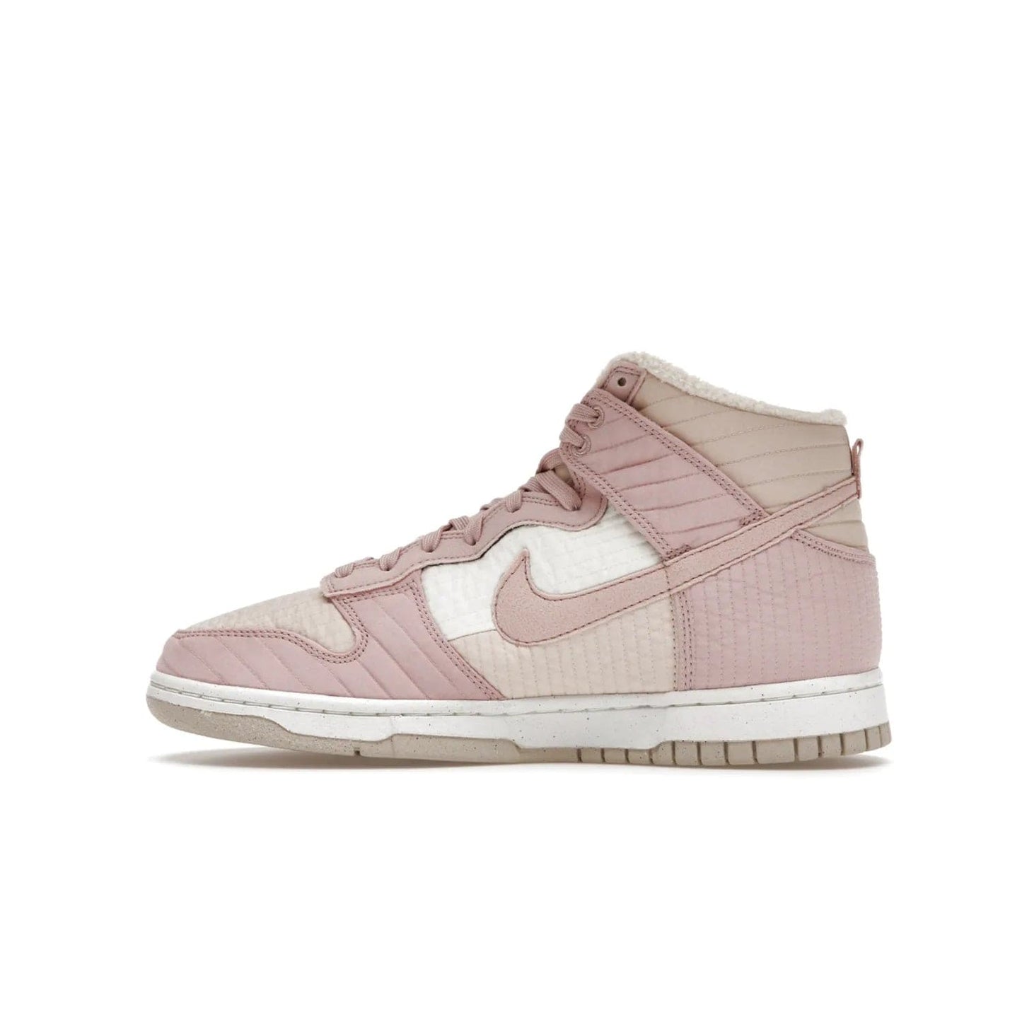 Nike Dunk High LX Next Nature Pink Oxford (Women's) - Image 20 - Only at www.BallersClubKickz.com - Cozy up in the Nike Dunk High LX Next Nature Pink Oxford for Women. Quilted upper, white midsole, soft fleece interior provide warmth and comfort for cold winter nights.