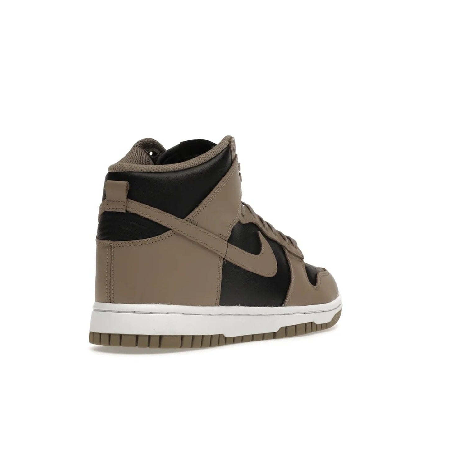 Nike Dunk High Moon Fossil (Women's) - Image 32 - Only at www.BallersClubKickz.com - The Nike Dunk High Moon Fossil is a sleek, stylish sneaker. With a black leather upper, light brown overlays and Nike Swooshes, this 2021 release is perfect for the stylish sneakerhead. A white midsole and beige outsole complete the look for comfortable daily wear.