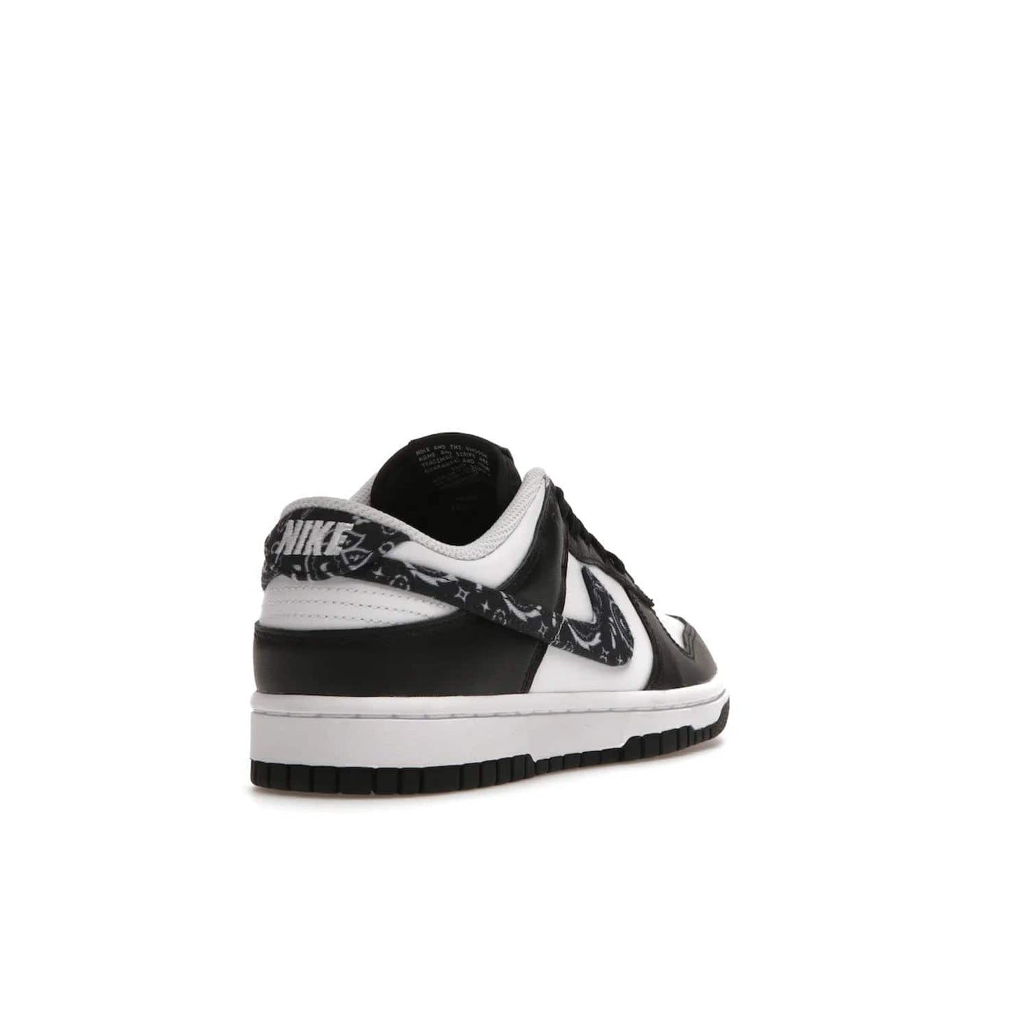 Nike Dunk Low Essential Paisley Pack Black (Women's) - Image 31 - Only at www.BallersClubKickz.com - Make a statement with the all-black Nike Dunk Low Essential Paisley Pack Black (Women's) featuring white leather overlays, a stunning paisley bandana print, and a white midsole for comfort and optimal grip on any surface.