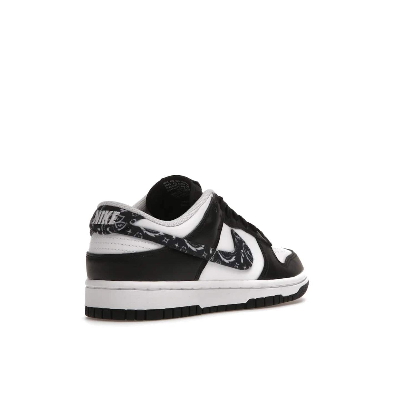 Nike Dunk Low Essential Paisley Pack Black (Women's) - Image 32 - Only at www.BallersClubKickz.com - Make a statement with the all-black Nike Dunk Low Essential Paisley Pack Black (Women's) featuring white leather overlays, a stunning paisley bandana print, and a white midsole for comfort and optimal grip on any surface.