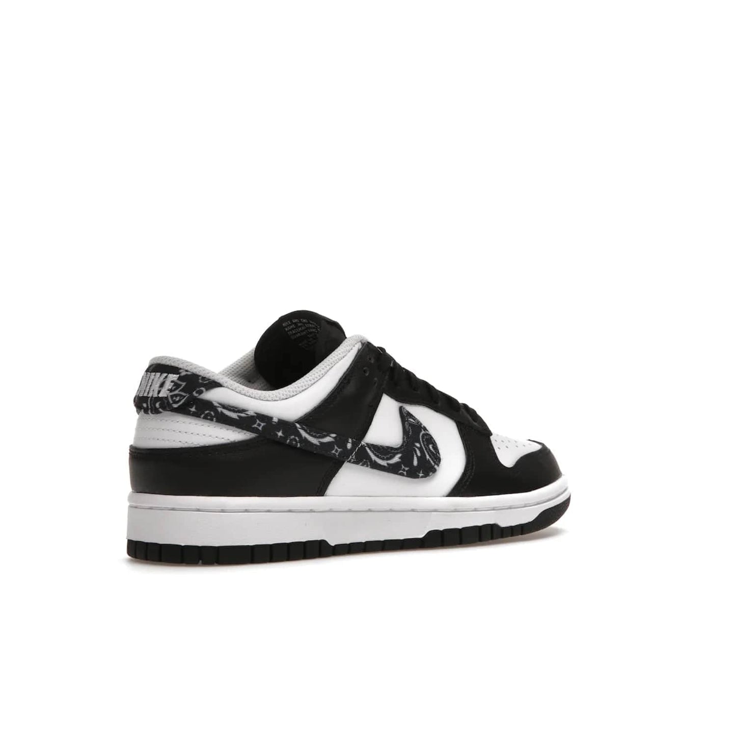 Nike Dunk Low Essential Paisley Pack Black (Women's) - Image 33 - Only at www.BallersClubKickz.com - Make a statement with the all-black Nike Dunk Low Essential Paisley Pack Black (Women's) featuring white leather overlays, a stunning paisley bandana print, and a white midsole for comfort and optimal grip on any surface.
