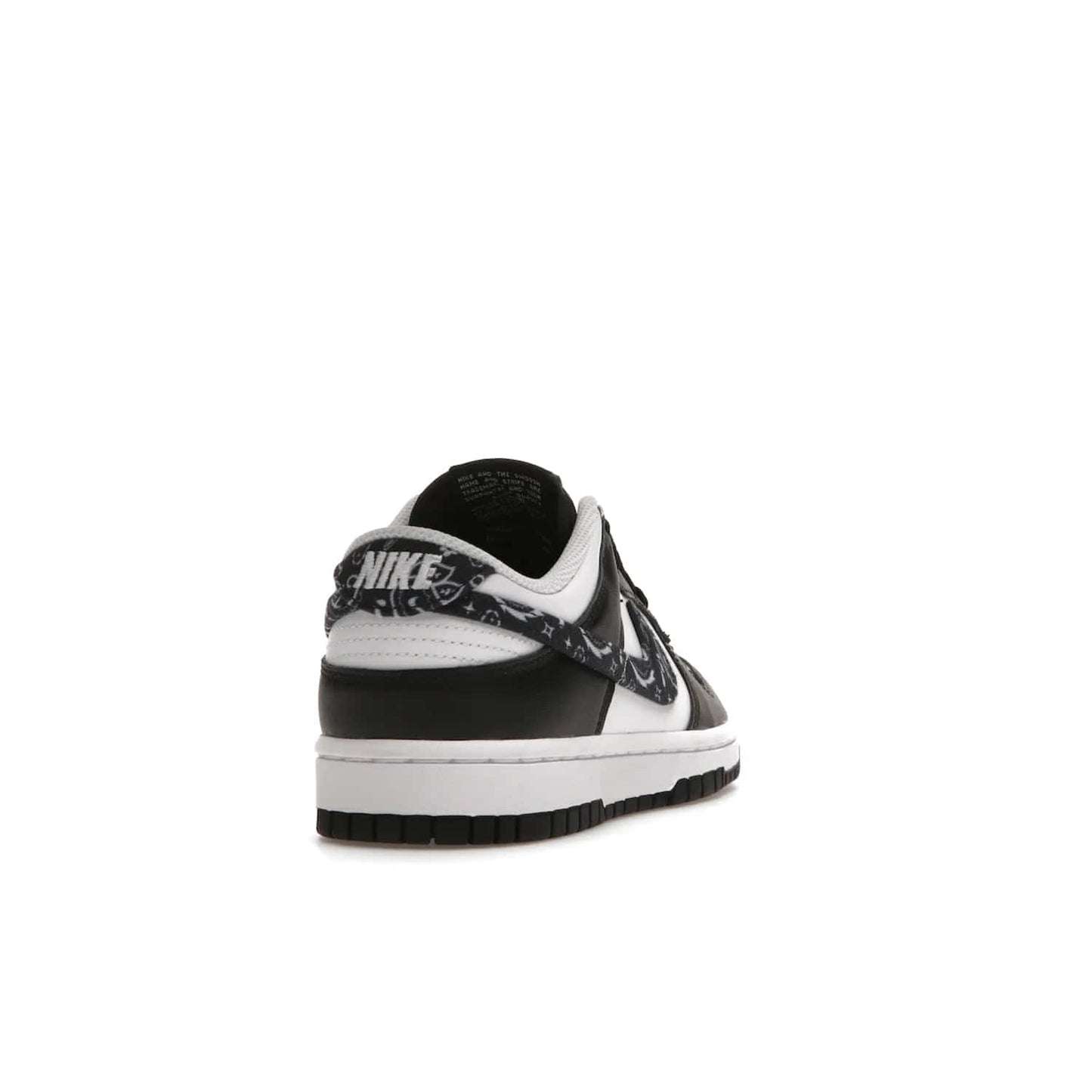 Nike Dunk Low Essential Paisley Pack Black (Women's) - Image 30 - Only at www.BallersClubKickz.com - Make a statement with the all-black Nike Dunk Low Essential Paisley Pack Black (Women's) featuring white leather overlays, a stunning paisley bandana print, and a white midsole for comfort and optimal grip on any surface.