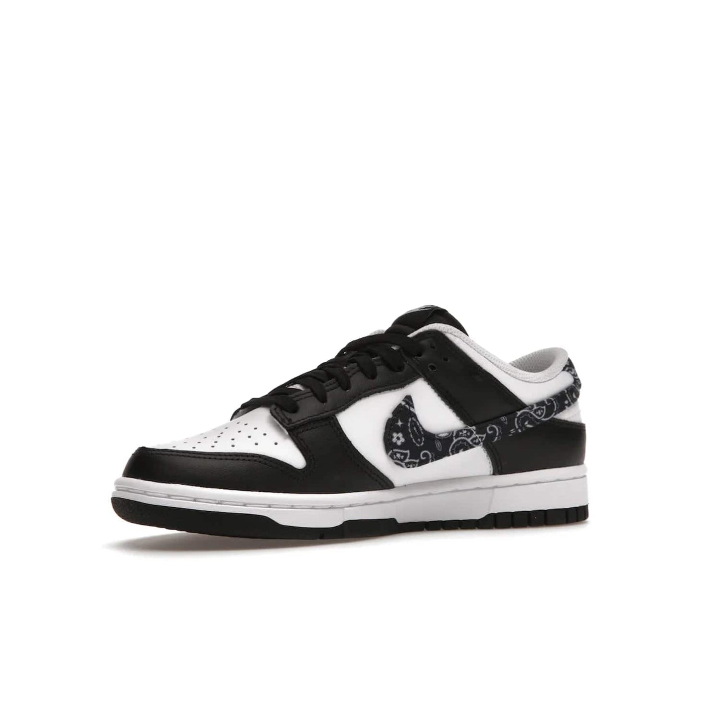 Nike Dunk Low Essential Paisley Pack Black (Women's) - Image 16 - Only at www.BallersClubKickz.com - Make a statement with the all-black Nike Dunk Low Essential Paisley Pack Black (Women's) featuring white leather overlays, a stunning paisley bandana print, and a white midsole for comfort and optimal grip on any surface.