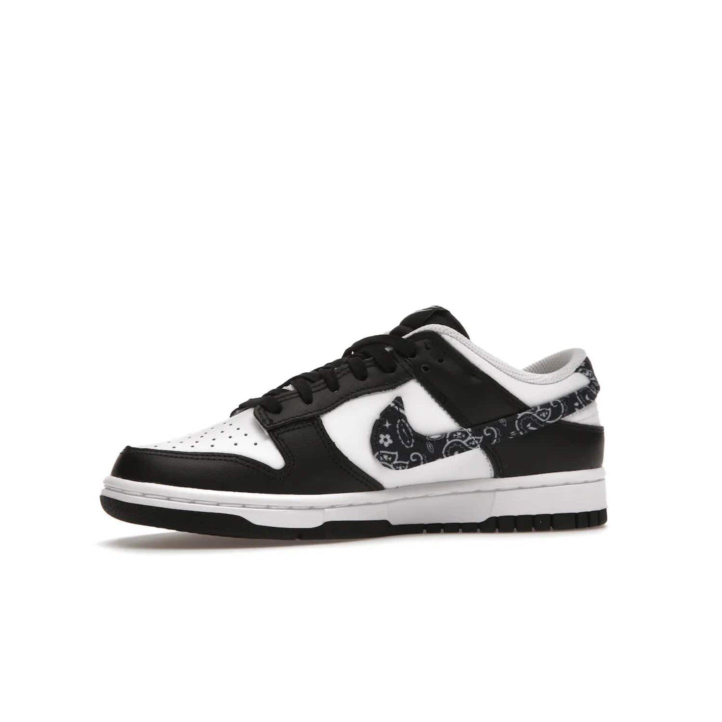 Nike Dunk Low Essential Paisley Pack Black (Women's) - Image 17 - Only at www.BallersClubKickz.com - Make a statement with the all-black Nike Dunk Low Essential Paisley Pack Black (Women's) featuring white leather overlays, a stunning paisley bandana print, and a white midsole for comfort and optimal grip on any surface.