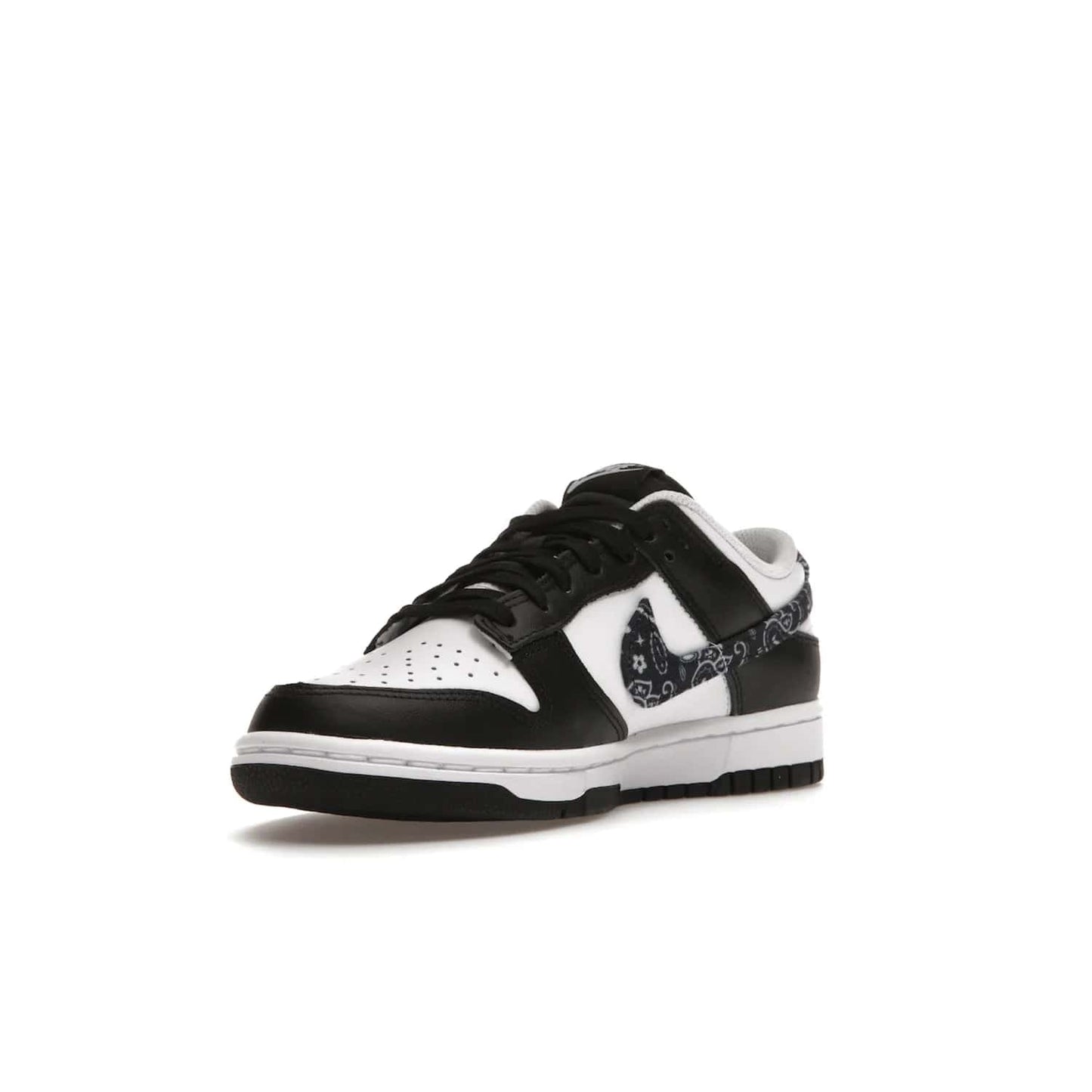 Nike Dunk Low Essential Paisley Pack Black (Women's) - Image 14 - Only at www.BallersClubKickz.com - Make a statement with the all-black Nike Dunk Low Essential Paisley Pack Black (Women's) featuring white leather overlays, a stunning paisley bandana print, and a white midsole for comfort and optimal grip on any surface.