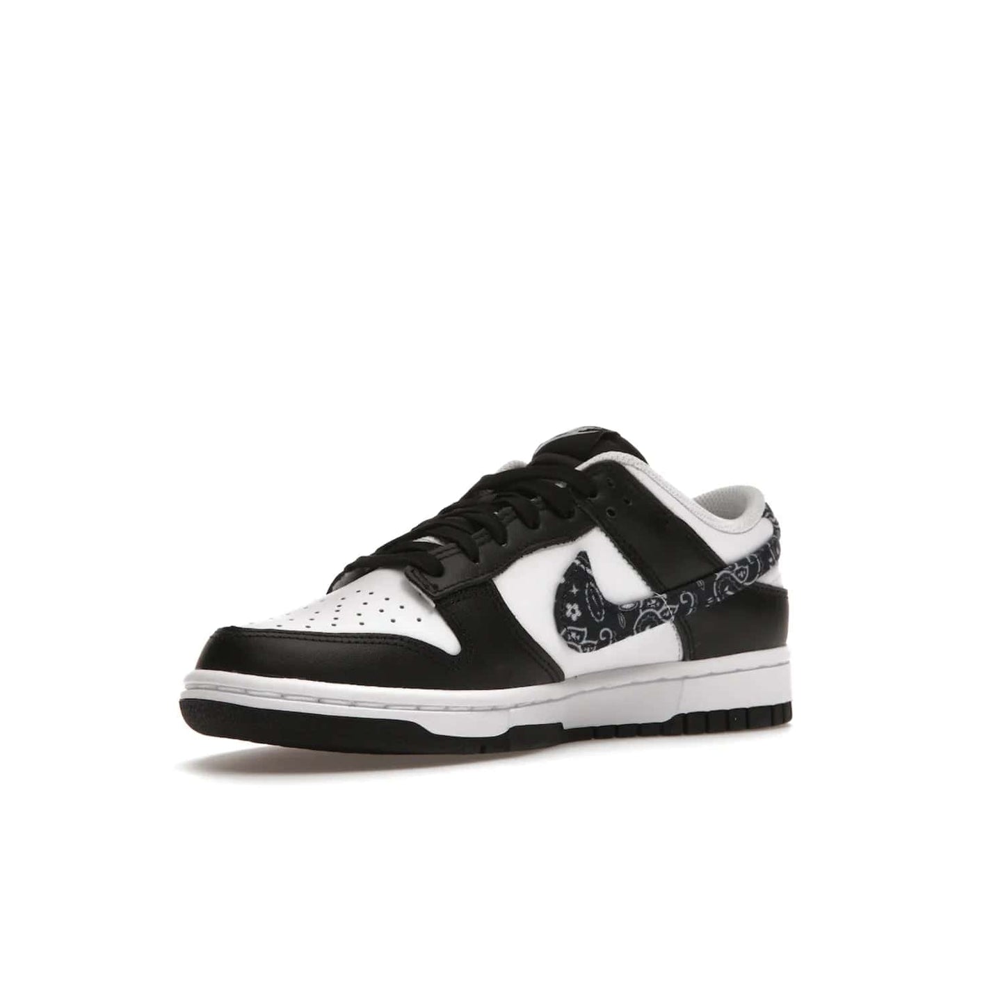 Nike Dunk Low Essential Paisley Pack Black (Women's) - Image 15 - Only at www.BallersClubKickz.com - Make a statement with the all-black Nike Dunk Low Essential Paisley Pack Black (Women's) featuring white leather overlays, a stunning paisley bandana print, and a white midsole for comfort and optimal grip on any surface.