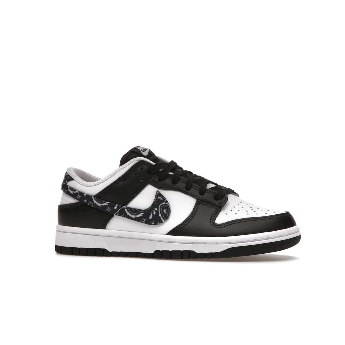 Nike Dunk Low Essential Paisley Pack Black (Women's) - Image 3 - Only at www.BallersClubKickz.com - Make a statement with the all-black Nike Dunk Low Essential Paisley Pack Black (Women's) featuring white leather overlays, a stunning paisley bandana print, and a white midsole for comfort and optimal grip on any surface.