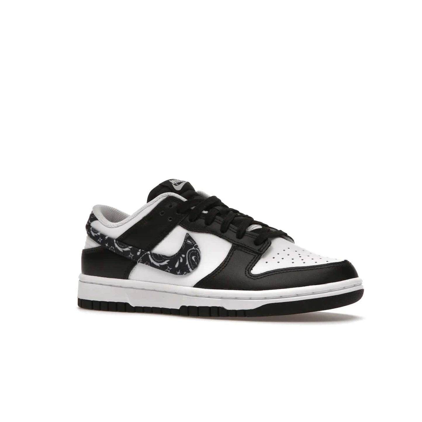 Nike Dunk Low Essential Paisley Pack Black (Women's) - Image 4 - Only at www.BallersClubKickz.com - Make a statement with the all-black Nike Dunk Low Essential Paisley Pack Black (Women's) featuring white leather overlays, a stunning paisley bandana print, and a white midsole for comfort and optimal grip on any surface.