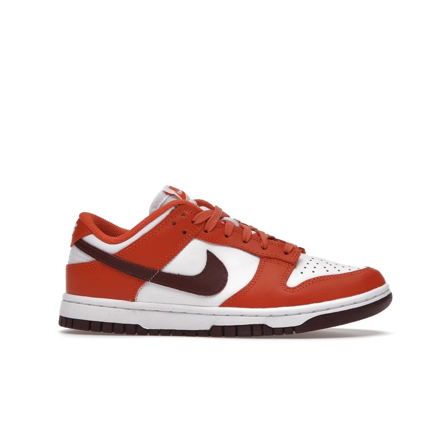 Nike Dunk Low Bronze Eclipse (Women's) - Image 2 - Only at www.BallersClubKickz.com - Elevate your style with the Women's Nike Dunk Low Bronze Eclipse! White leather upper, Mesa Orange overlays, Bronze Eclipse Swooshes, and matching soles designed for striking style. A modern statement piece to add to your wardrobe.