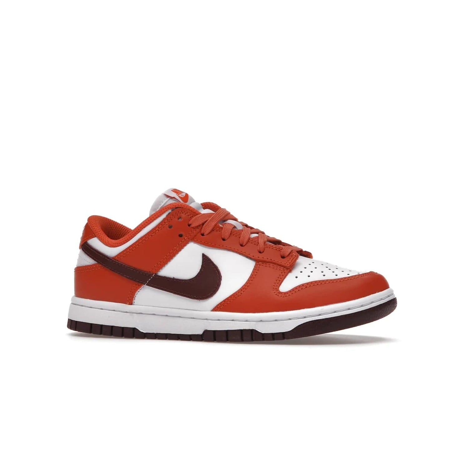 Nike Dunk Low Bronze Eclipse (Women's) - Image 3 - Only at www.BallersClubKickz.com - Elevate your style with the Women's Nike Dunk Low Bronze Eclipse! White leather upper, Mesa Orange overlays, Bronze Eclipse Swooshes, and matching soles designed for striking style. A modern statement piece to add to your wardrobe.