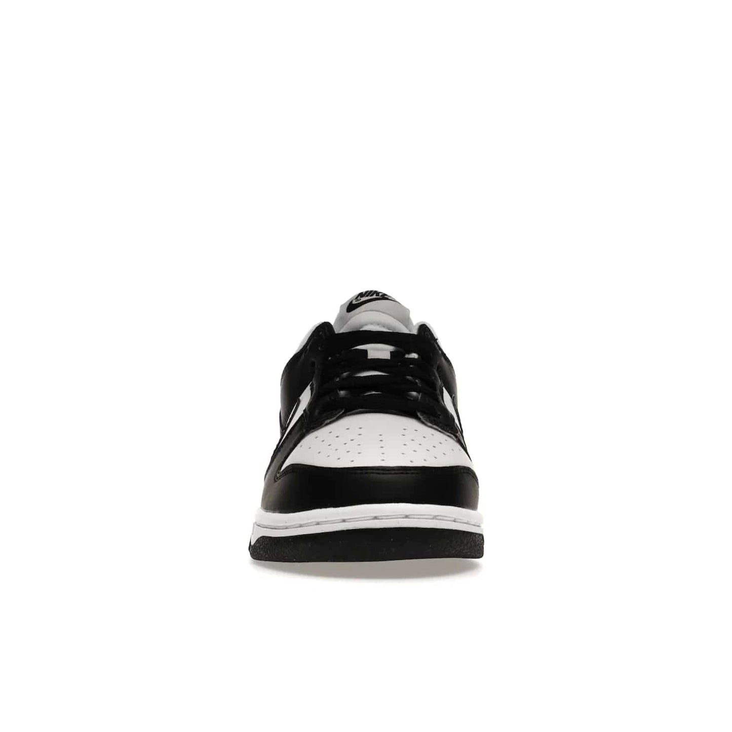 Nike Dunk Low Next Nature White Black Panda (Women's) - Image 10 - Only at www.BallersClubKickz.com - Experience sustainable fashion with the Women's Nike Dunk Low Next Nature White Black. Made with 50% recycled materials, this shoe offers a two-tone black and white Flyleather upper, matching soles and woven tongue labels. Available in November 2021.