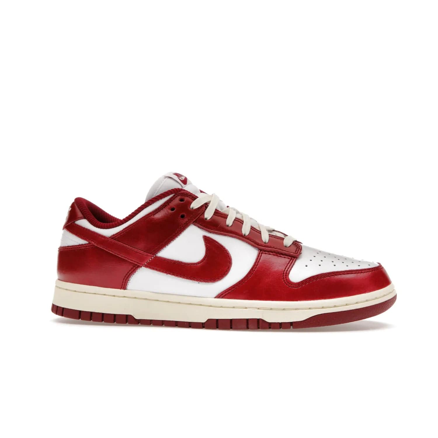 Nike Dunk Low PRM Vintage Team Red (Women's) - Image 2 - Only at www.BallersClubKickz.com - Shop the stylish Nike Dunk Low PRM Vintage Team Red. Signature Red and White leather with Coconut Milk midsoles for an aged finish. 21 April 2023 release.
