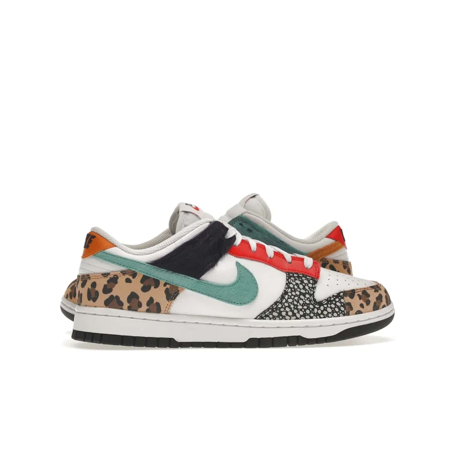 Nike Dunk Low Safari Mix (Women's) - Image 36 - Only at www.BallersClubKickz.com - Express your unique style with the Women’s Nike Dunk Low Safari Mix. Featuring a vibrant mix of white leather, leopard Durabuck, faux-horsehair, suede, and more, this stylish sneaker will turn heads. Shop now for a bold look at an affordable $120 price tag. Available in May 2022.