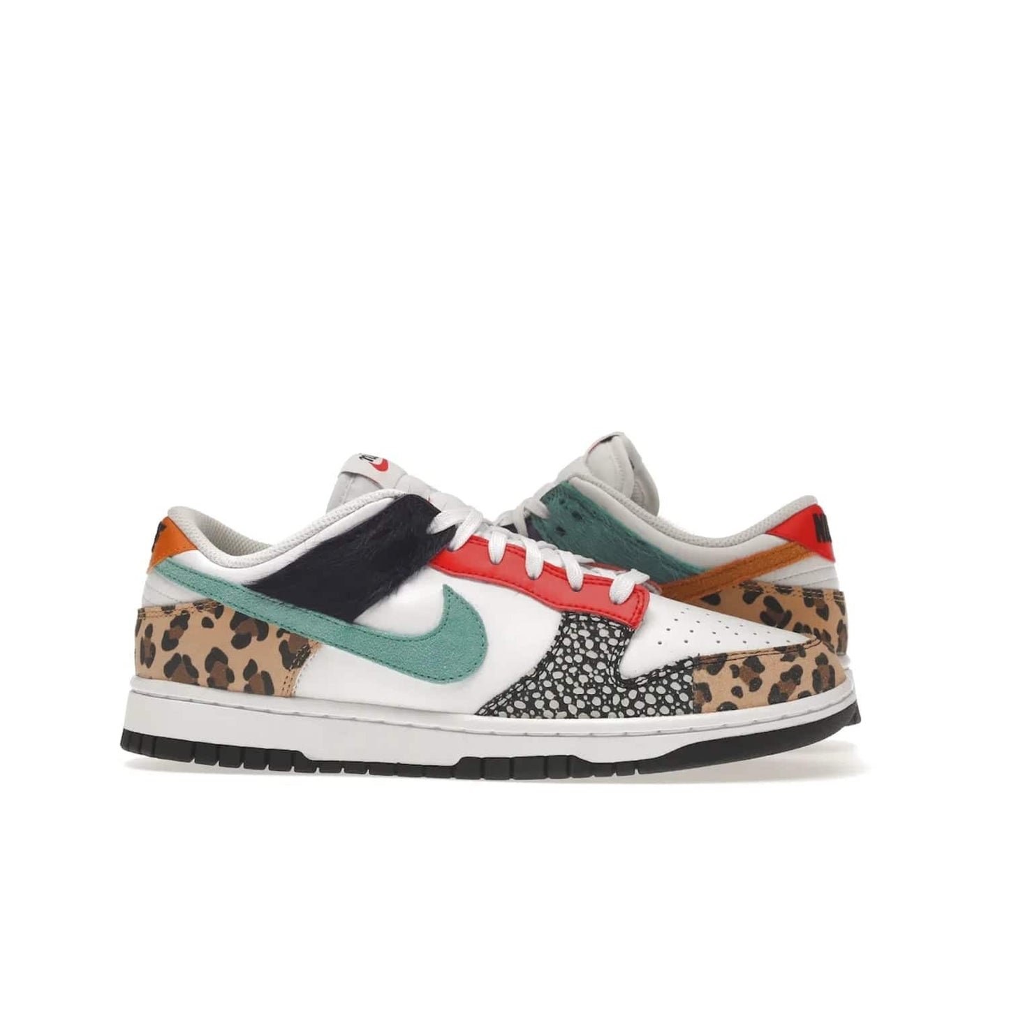 Nike Dunk Low Safari Mix (Women's) - Image 2 - Only at www.BallersClubKickz.com - Express your unique style with the Women’s Nike Dunk Low Safari Mix. Featuring a vibrant mix of white leather, leopard Durabuck, faux-horsehair, suede, and more, this stylish sneaker will turn heads. Shop now for a bold look at an affordable $120 price tag. Available in May 2022.