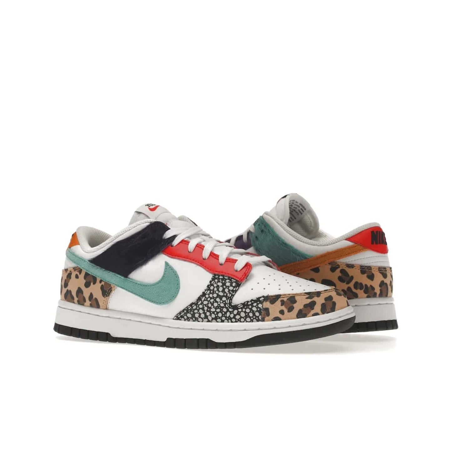 Nike Dunk Low Safari Mix (Women's) - Image 4 - Only at www.BallersClubKickz.com - Express your unique style with the Women’s Nike Dunk Low Safari Mix. Featuring a vibrant mix of white leather, leopard Durabuck, faux-horsehair, suede, and more, this stylish sneaker will turn heads. Shop now for a bold look at an affordable $120 price tag. Available in May 2022.