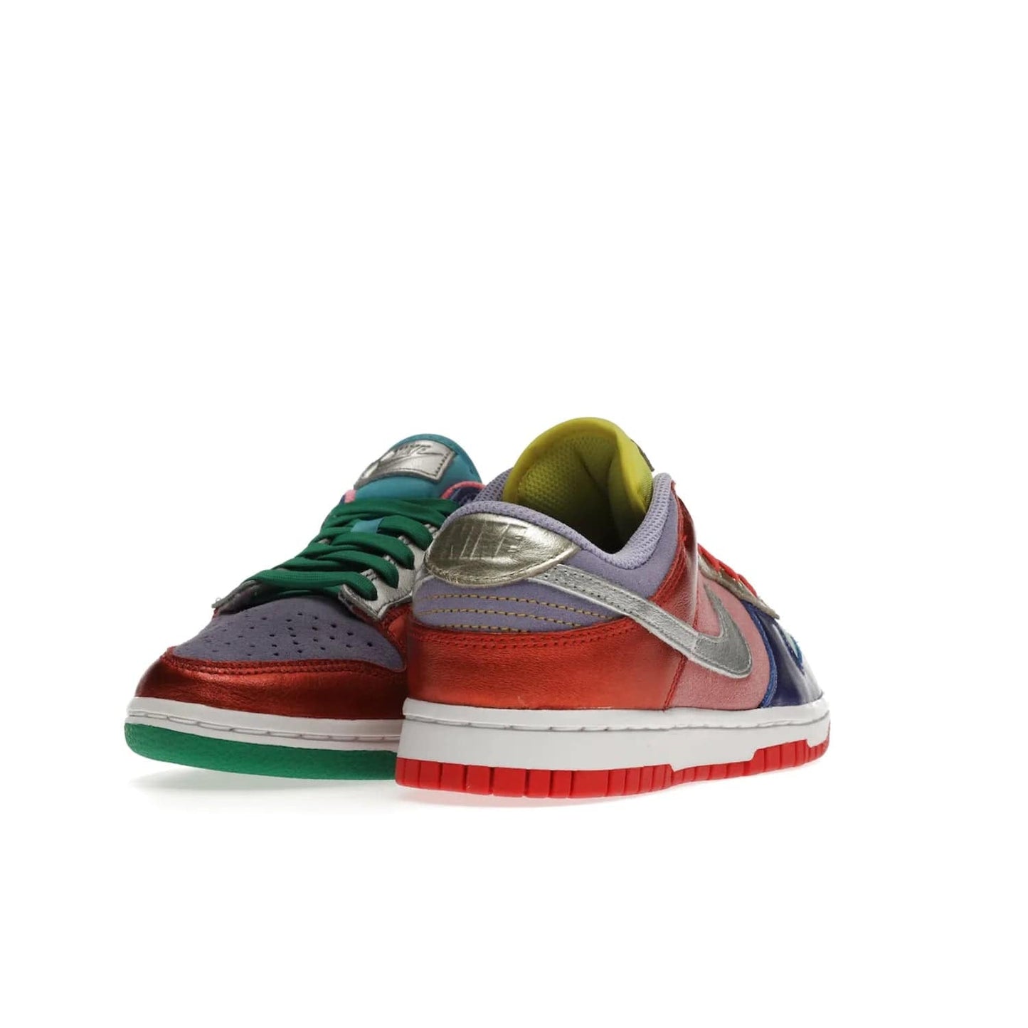 Nike Dunk Low Sunset Pulse (Women's) - Image 31 - Only at www.BallersClubKickz.com - Add some style to your look with the Nike Dunk Low Sunset Pulse (Women's). Finished in a mix of metallic leather and suede, this eye-catching sneaker is designed in an attractive Sunset Pulse/ Silver-Purple Pulse colourway with metallic silver tongue labels and heel tabs.