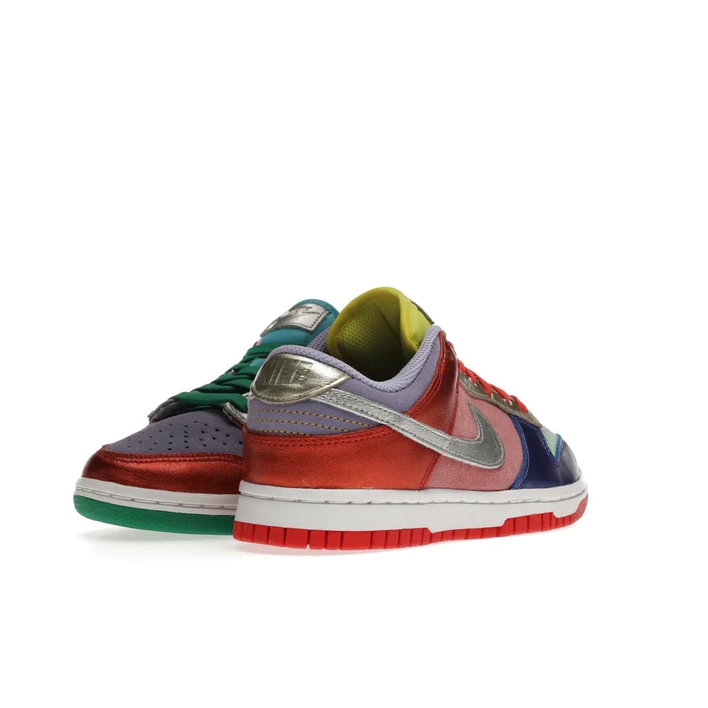 Nike Dunk Low Sunset Pulse (Women's) - Image 32 - Only at www.BallersClubKickz.com - Add some style to your look with the Nike Dunk Low Sunset Pulse (Women's). Finished in a mix of metallic leather and suede, this eye-catching sneaker is designed in an attractive Sunset Pulse/ Silver-Purple Pulse colourway with metallic silver tongue labels and heel tabs.