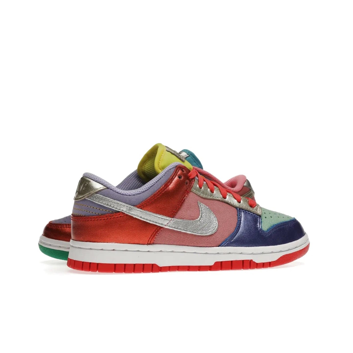 Nike Dunk Low Sunset Pulse (Women's) - Image 35 - Only at www.BallersClubKickz.com - Add some style to your look with the Nike Dunk Low Sunset Pulse (Women's). Finished in a mix of metallic leather and suede, this eye-catching sneaker is designed in an attractive Sunset Pulse/ Silver-Purple Pulse colourway with metallic silver tongue labels and heel tabs.