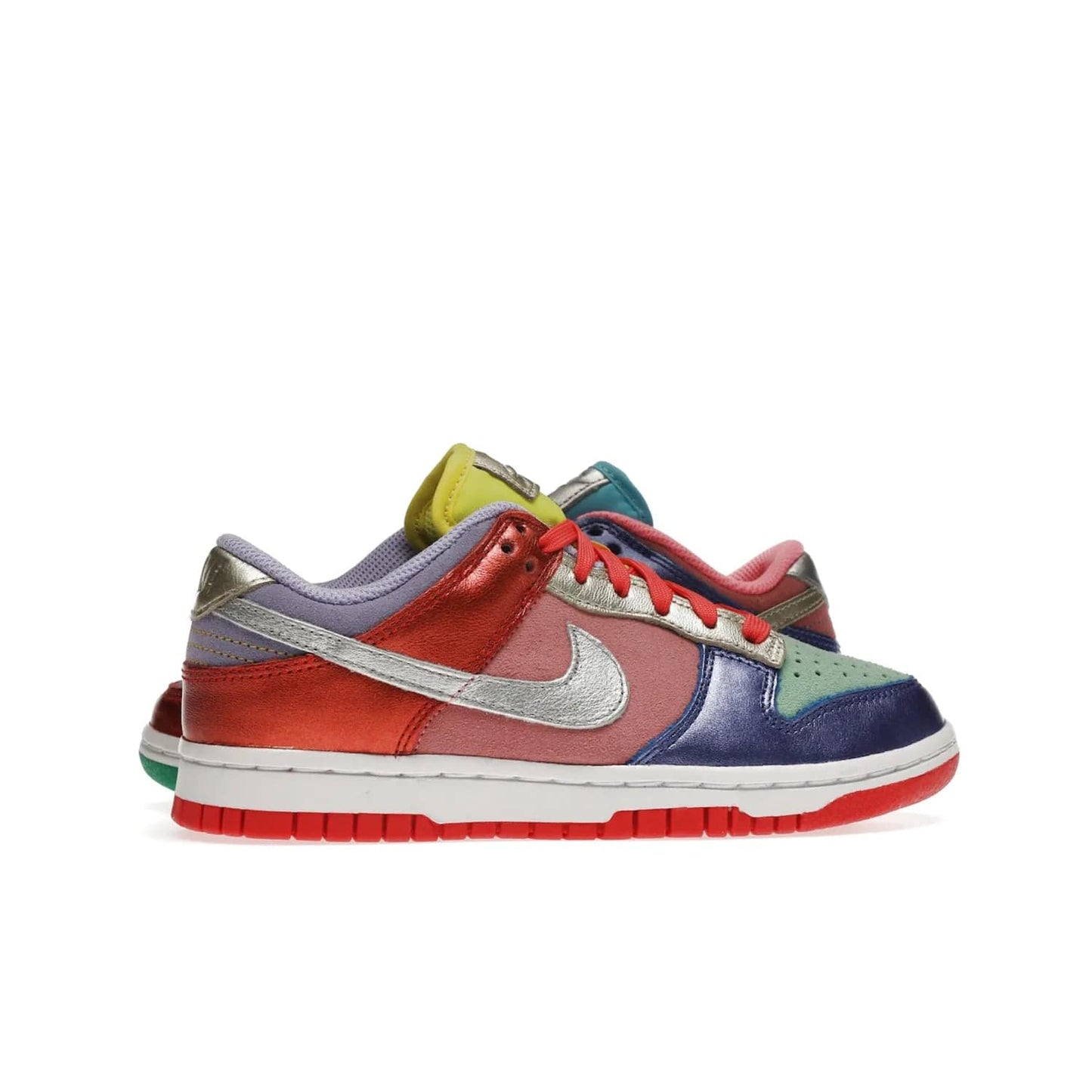 Nike Dunk Low Sunset Pulse (Women's) - Image 36 - Only at www.BallersClubKickz.com - Add some style to your look with the Nike Dunk Low Sunset Pulse (Women's). Finished in a mix of metallic leather and suede, this eye-catching sneaker is designed in an attractive Sunset Pulse/ Silver-Purple Pulse colourway with metallic silver tongue labels and heel tabs.