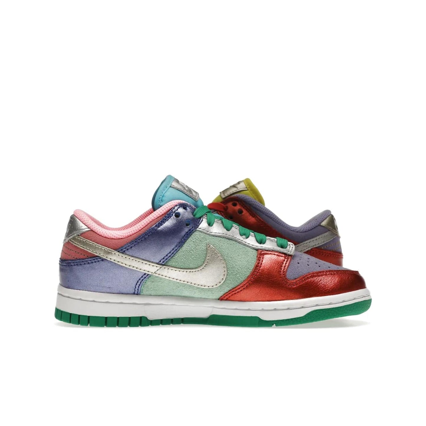 Nike Dunk Low Sunset Pulse (Women's) - Image 19 - Only at www.BallersClubKickz.com - Add some style to your look with the Nike Dunk Low Sunset Pulse (Women's). Finished in a mix of metallic leather and suede, this eye-catching sneaker is designed in an attractive Sunset Pulse/ Silver-Purple Pulse colourway with metallic silver tongue labels and heel tabs.