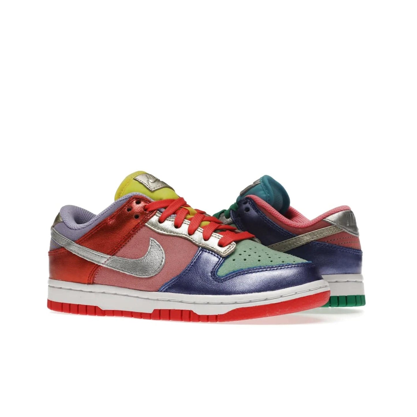 Nike Dunk Low Sunset Pulse (Women's) - Image 4 - Only at www.BallersClubKickz.com - Add some style to your look with the Nike Dunk Low Sunset Pulse (Women's). Finished in a mix of metallic leather and suede, this eye-catching sneaker is designed in an attractive Sunset Pulse/ Silver-Purple Pulse colourway with metallic silver tongue labels and heel tabs.