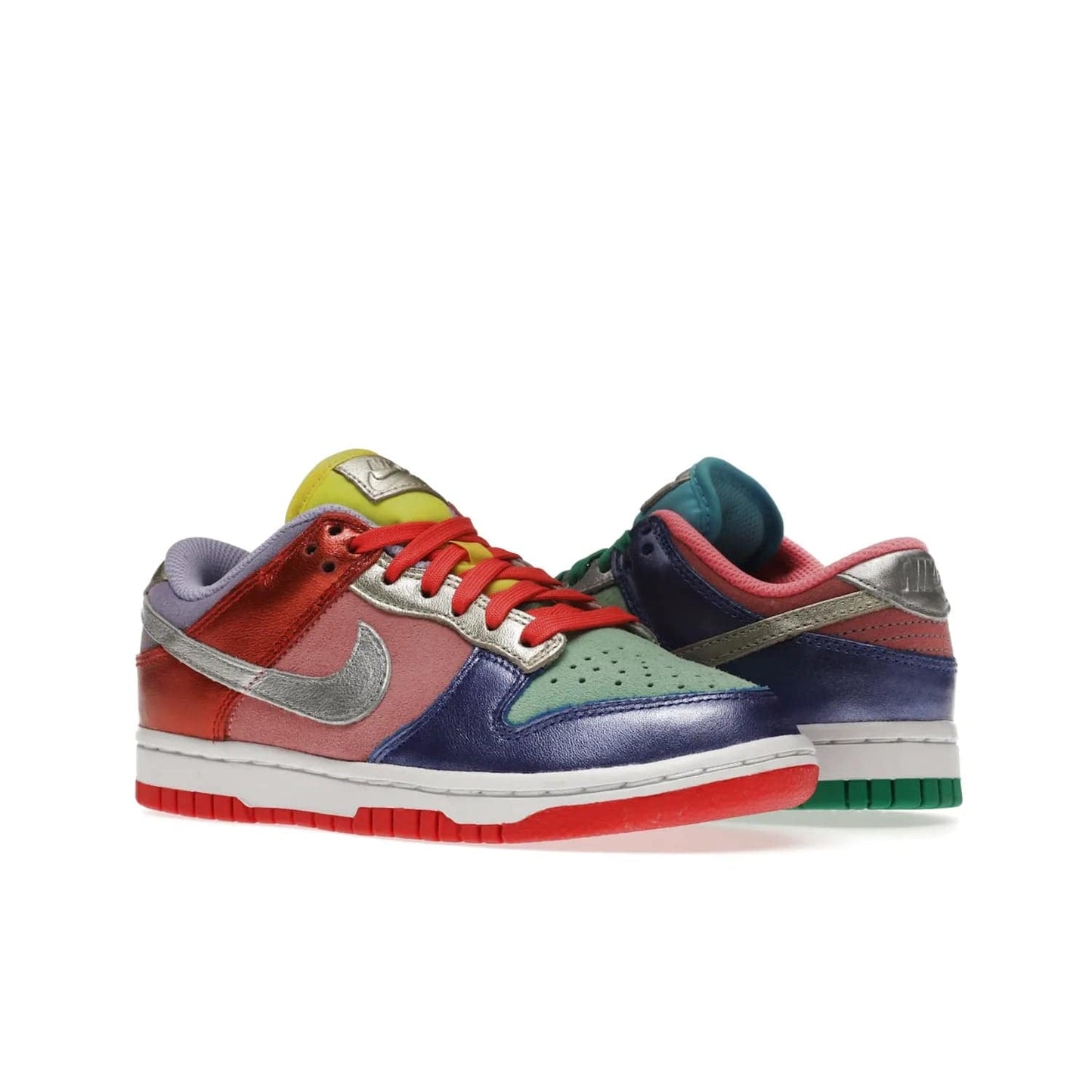 Nike Dunk Low Sunset Pulse (Women's) - Image 5 - Only at www.BallersClubKickz.com - Add some style to your look with the Nike Dunk Low Sunset Pulse (Women's). Finished in a mix of metallic leather and suede, this eye-catching sneaker is designed in an attractive Sunset Pulse/ Silver-Purple Pulse colourway with metallic silver tongue labels and heel tabs.