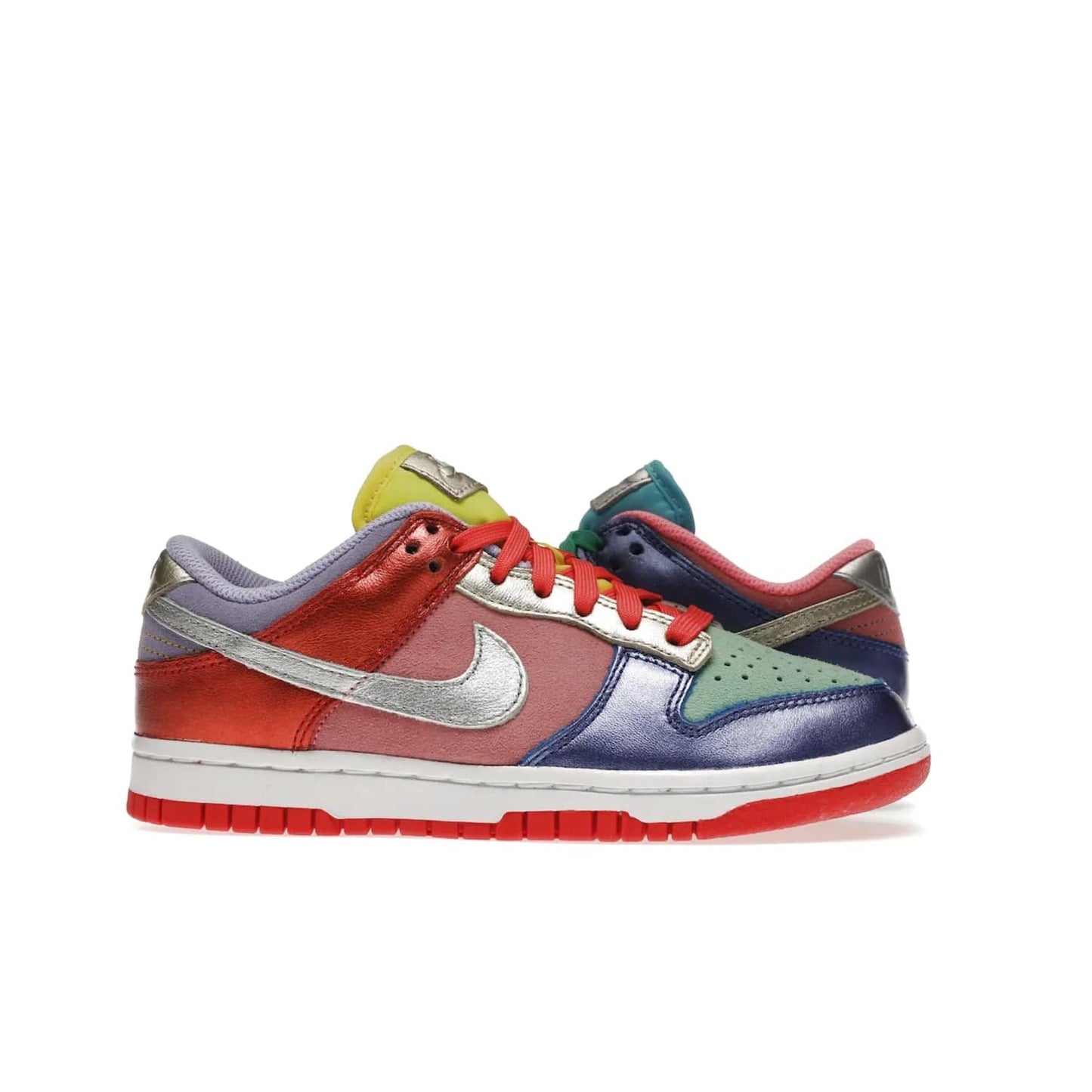 Nike Dunk Low Sunset Pulse (Women's) - Image 2 - Only at www.BallersClubKickz.com - Add some style to your look with the Nike Dunk Low Sunset Pulse (Women's). Finished in a mix of metallic leather and suede, this eye-catching sneaker is designed in an attractive Sunset Pulse/ Silver-Purple Pulse colourway with metallic silver tongue labels and heel tabs.