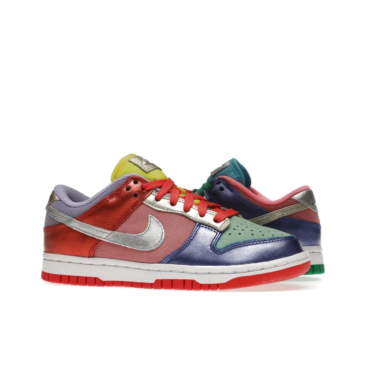 Nike Dunk Low Sunset Pulse (Women's) - Image 3 - Only at www.BallersClubKickz.com - Add some style to your look with the Nike Dunk Low Sunset Pulse (Women's). Finished in a mix of metallic leather and suede, this eye-catching sneaker is designed in an attractive Sunset Pulse/ Silver-Purple Pulse colourway with metallic silver tongue labels and heel tabs.