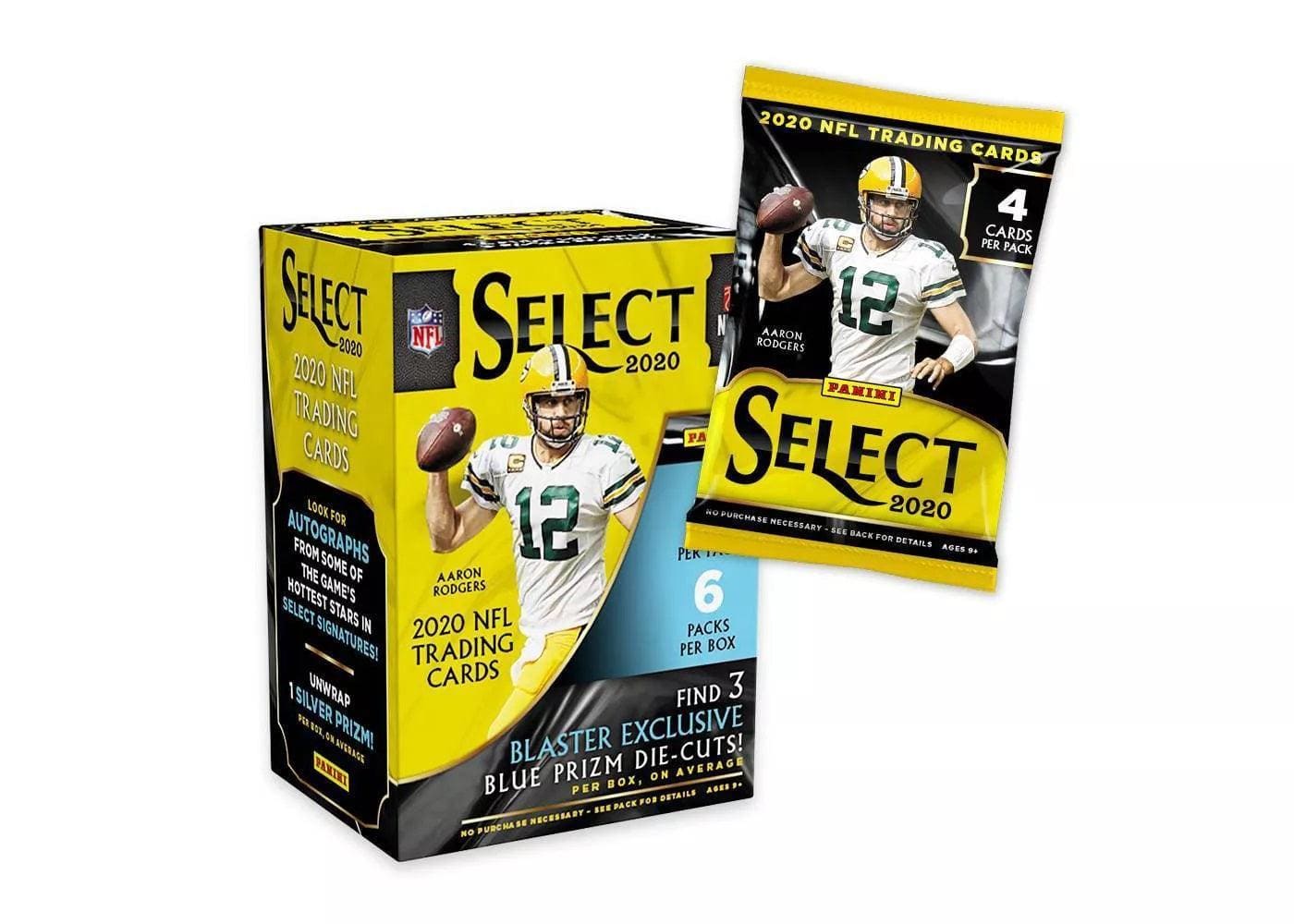 2020 NFL Panini Select Football Trading Card Blaster Box - Image 02 - Only at BallersClubKickz.com - Panini presents the 2020 NFL Select full box! Each box contains 6 foil packs, and each pack contains 4 NFL trading cards. Be on the lookout for the 3 blaster-exclusive Blue Prizm die cuts per box, on average.