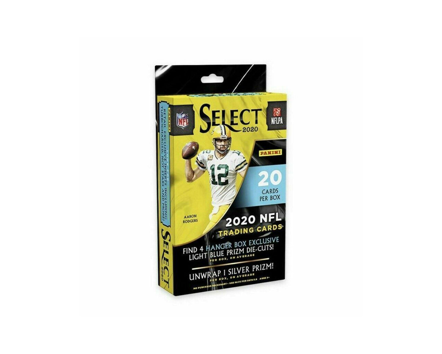 2020 Panini Select Football Hanger Box Light Blue Die-Cuts - Only at www.BallersClubKickz.com - This 2020 Panini Select Football Hanger Box holds 20 cards, and typically contains four hanger exclusive Light Blue Die Cut Prizm parallels, and one Silver Prizm. 2020 Panini Select Football cards first released in May 2021.