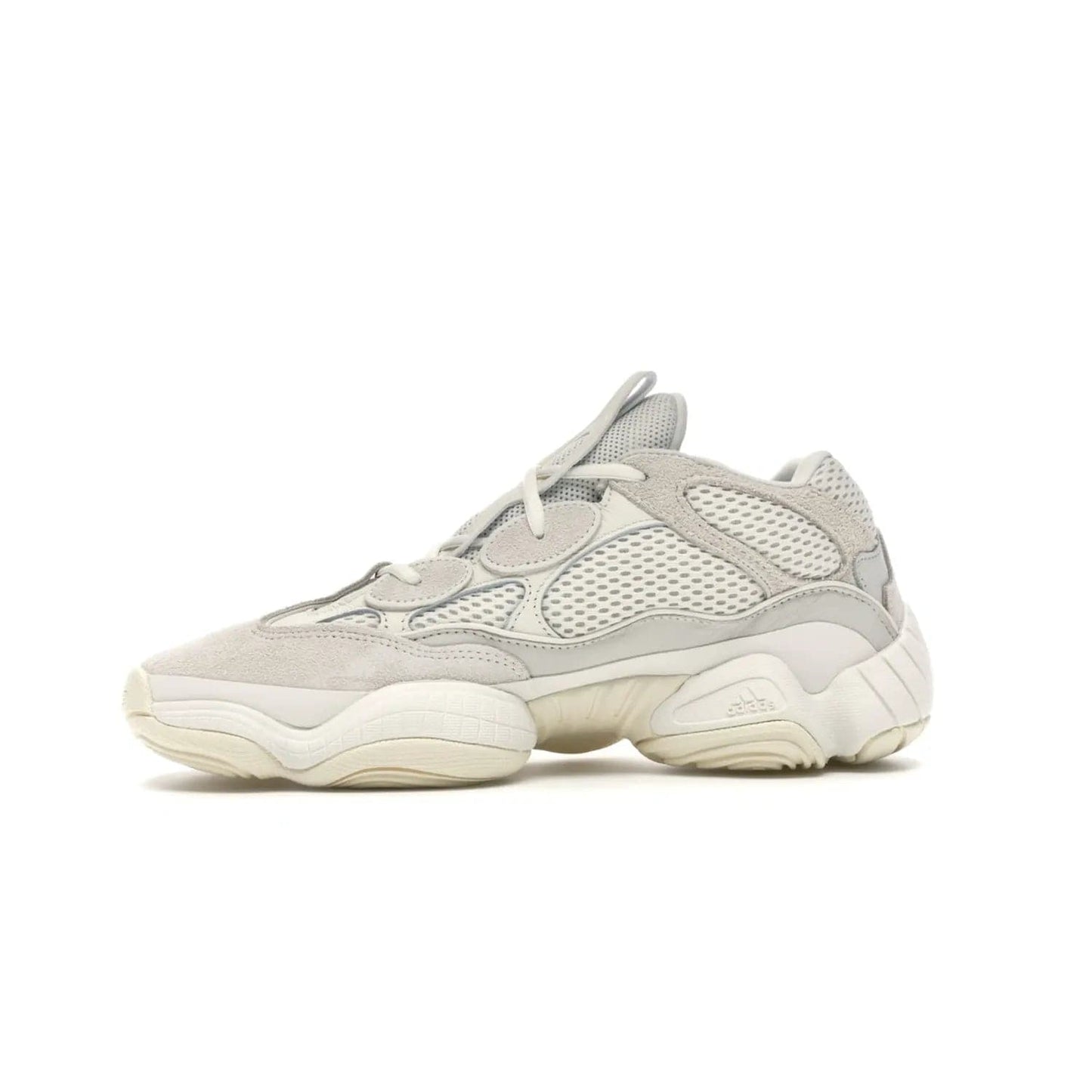 adidas Yeezy 500 Bone White - Image 18 - Only at www.BallersClubKickz.com - Classic look perfect for any sneaker collection. The adidas Yeezy 500 "Bone White" blends a white mesh upper with suede overlays & a chunky midsole inspired by the Adidas KB3. Complimented by a tonal-cream outsole, this timeless style is a must-have.