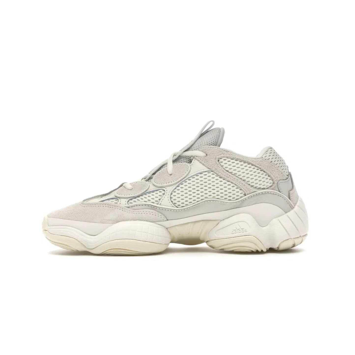 adidas Yeezy 500 Bone White - Image 19 - Only at www.BallersClubKickz.com - Classic look perfect for any sneaker collection. The adidas Yeezy 500 "Bone White" blends a white mesh upper with suede overlays & a chunky midsole inspired by the Adidas KB3. Complimented by a tonal-cream outsole, this timeless style is a must-have.