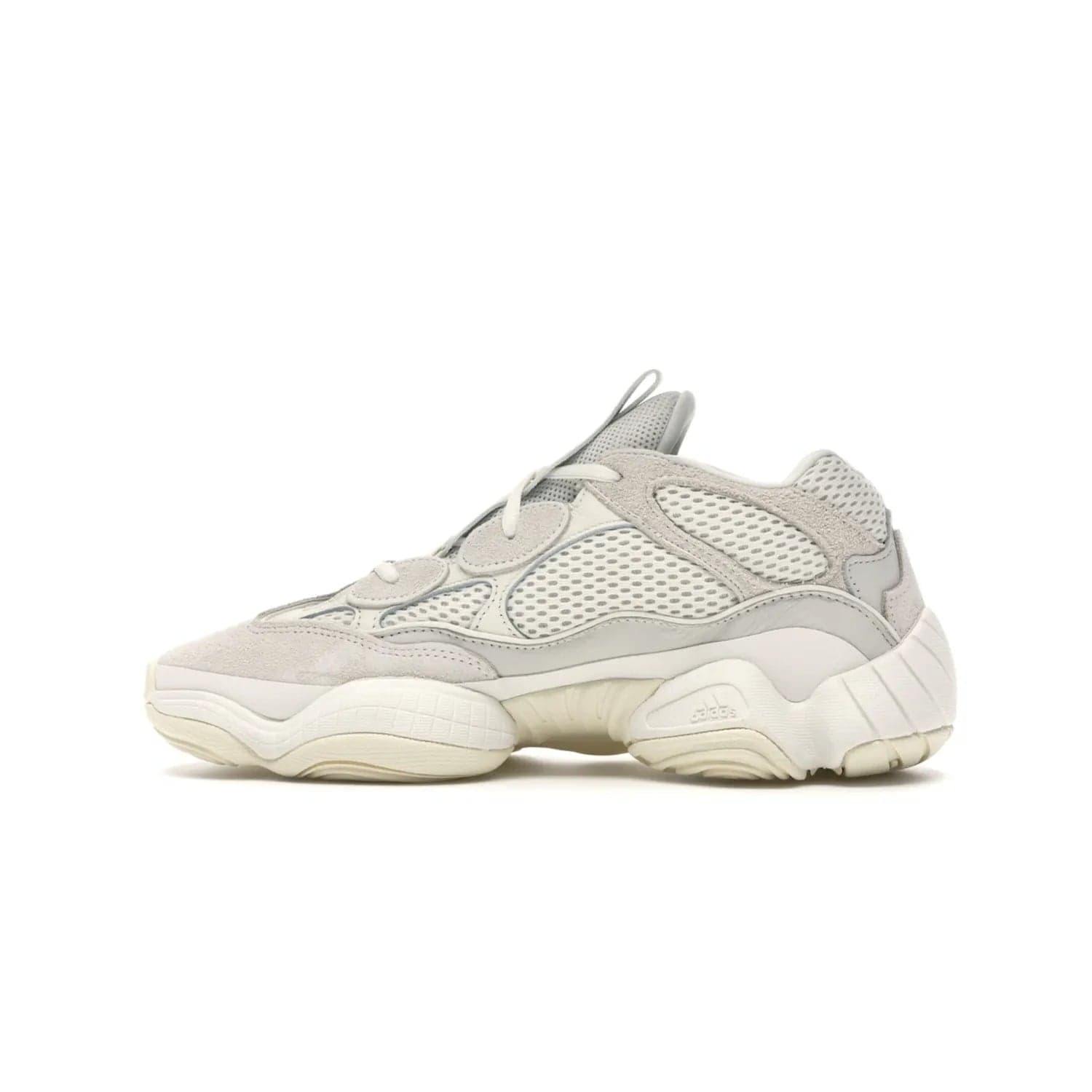 adidas Yeezy 500 Bone White - Image 20 - Only at www.BallersClubKickz.com - Classic look perfect for any sneaker collection. The adidas Yeezy 500 "Bone White" blends a white mesh upper with suede overlays & a chunky midsole inspired by the Adidas KB3. Complimented by a tonal-cream outsole, this timeless style is a must-have.