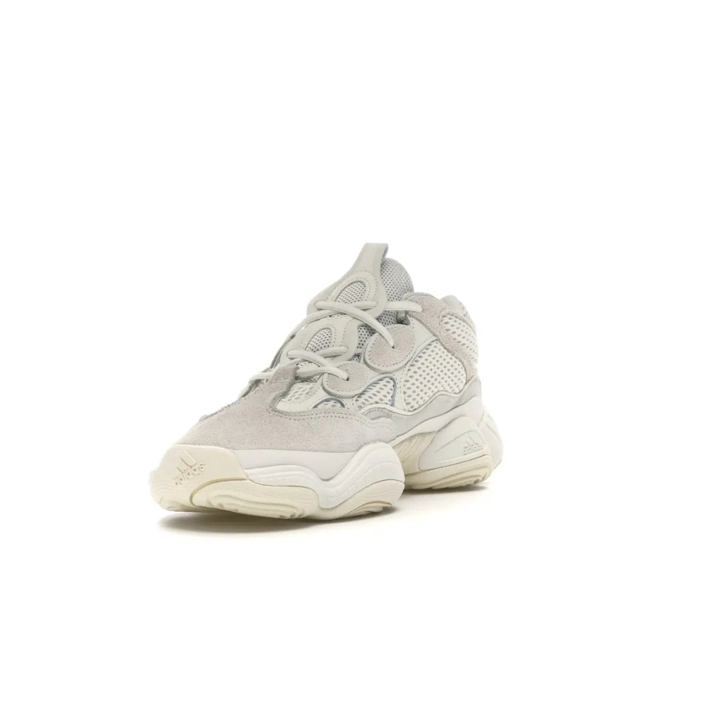 adidas Yeezy 500 Bone White - Image 13 - Only at www.BallersClubKickz.com - Classic look perfect for any sneaker collection. The adidas Yeezy 500 "Bone White" blends a white mesh upper with suede overlays & a chunky midsole inspired by the Adidas KB3. Complimented by a tonal-cream outsole, this timeless style is a must-have.