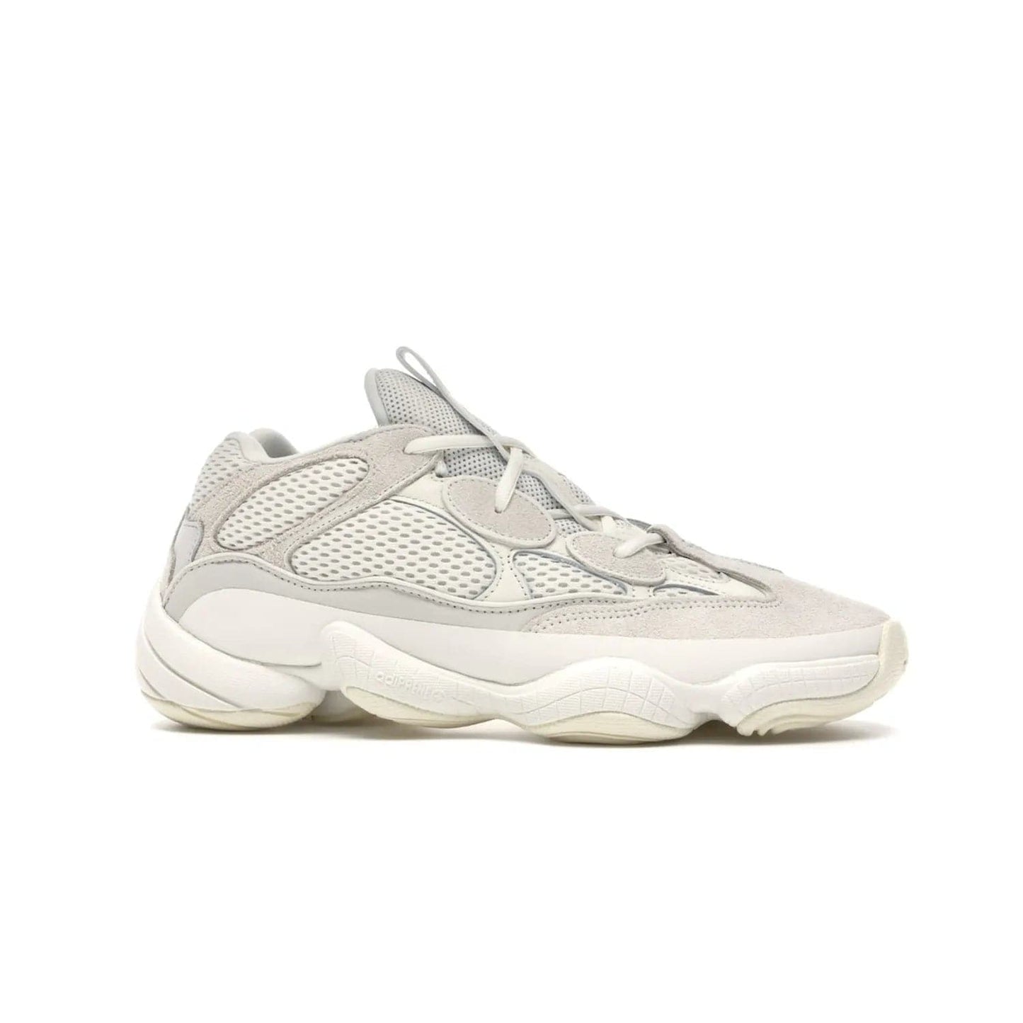 adidas Yeezy 500 Bone White - Image 2 - Only at www.BallersClubKickz.com - Classic look perfect for any sneaker collection. The adidas Yeezy 500 "Bone White" blends a white mesh upper with suede overlays & a chunky midsole inspired by the Adidas KB3. Complimented by a tonal-cream outsole, this timeless style is a must-have.